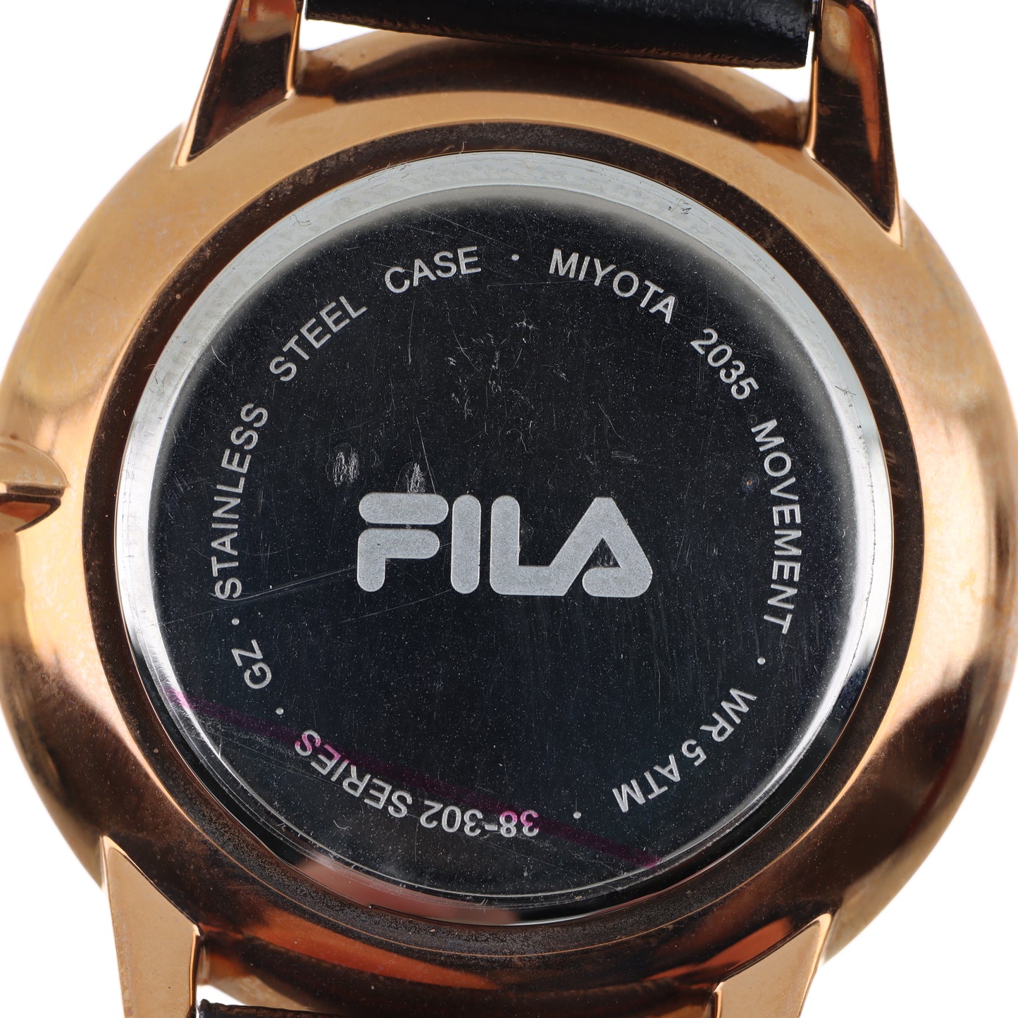FILA Heritage Watch – Quadrante Nero Geometrico, Cassa Rose Gold e Cinturino in Pelle Nera