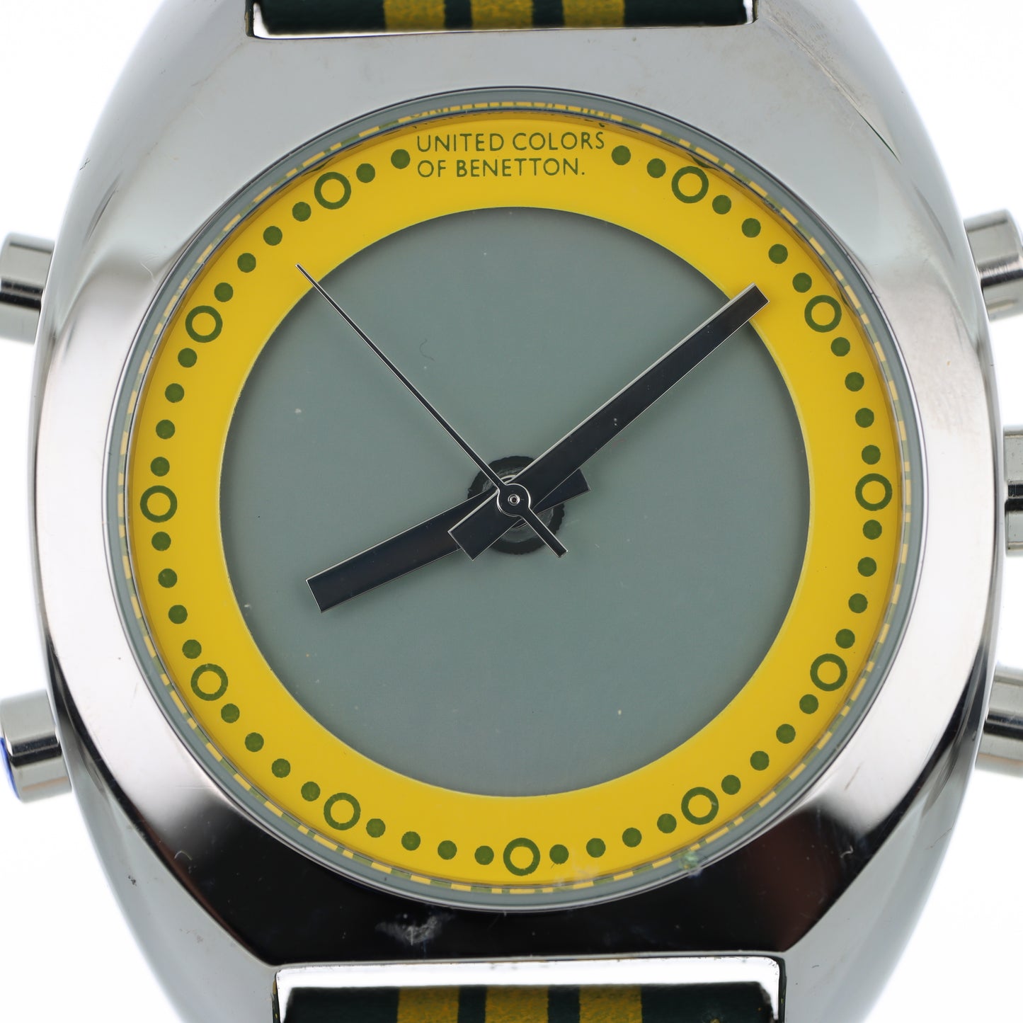 United Colors of Benetton Retro Watch – Cassa Silver, Quadrante Verde/Giallo e Cinturino a Righe