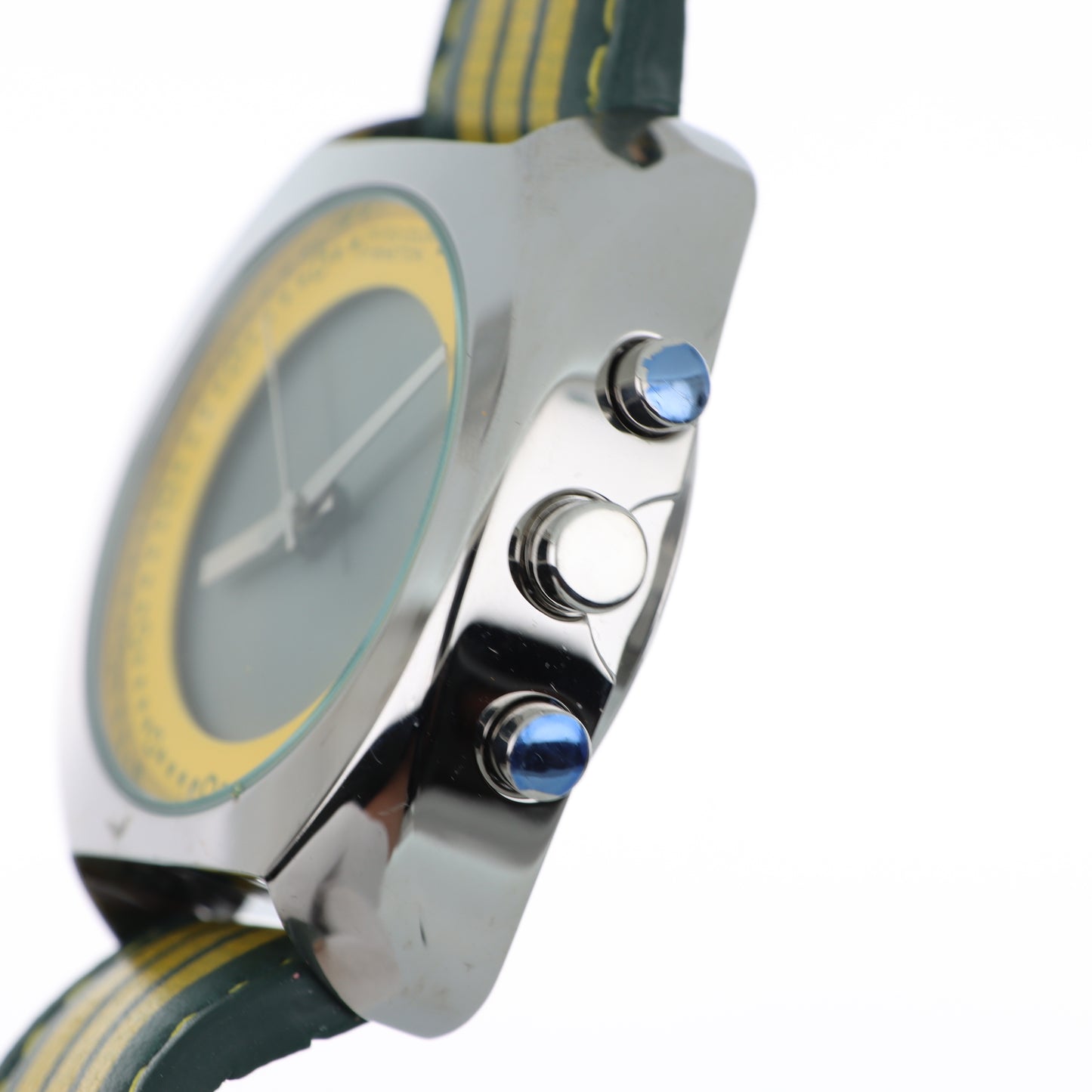 United Colors of Benetton Retro Watch – Cassa Silver, Quadrante Verde/Giallo e Cinturino a Righe