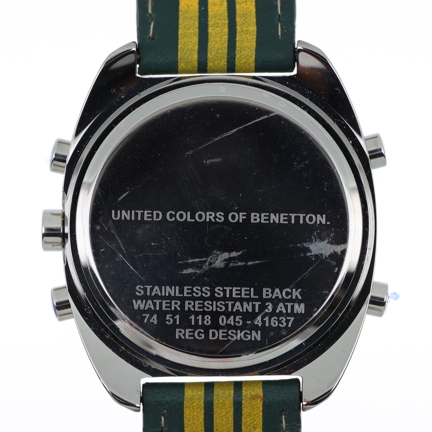 United Colors of Benetton Retro Watch – Cassa Silver, Quadrante Verde/Giallo e Cinturino a Righe