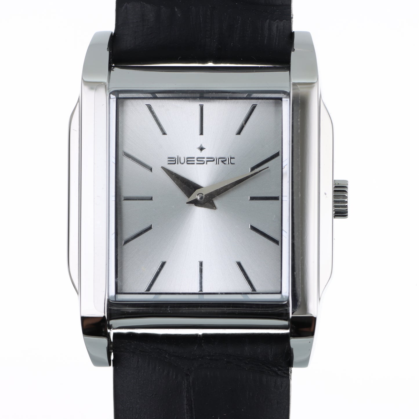 Blue Spirit Square Watch – Cassa Quadrata Silver, Quadrante Bianco e Cinturino in Pelle Nera Coccodrillo