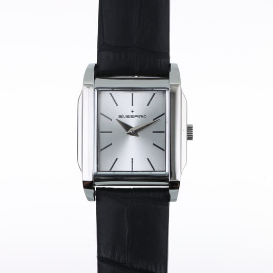 Blue Spirit Square Watch – Cassa Quadrata Silver, Quadrante Bianco e Cinturino in Pelle Nera Coccodrillo