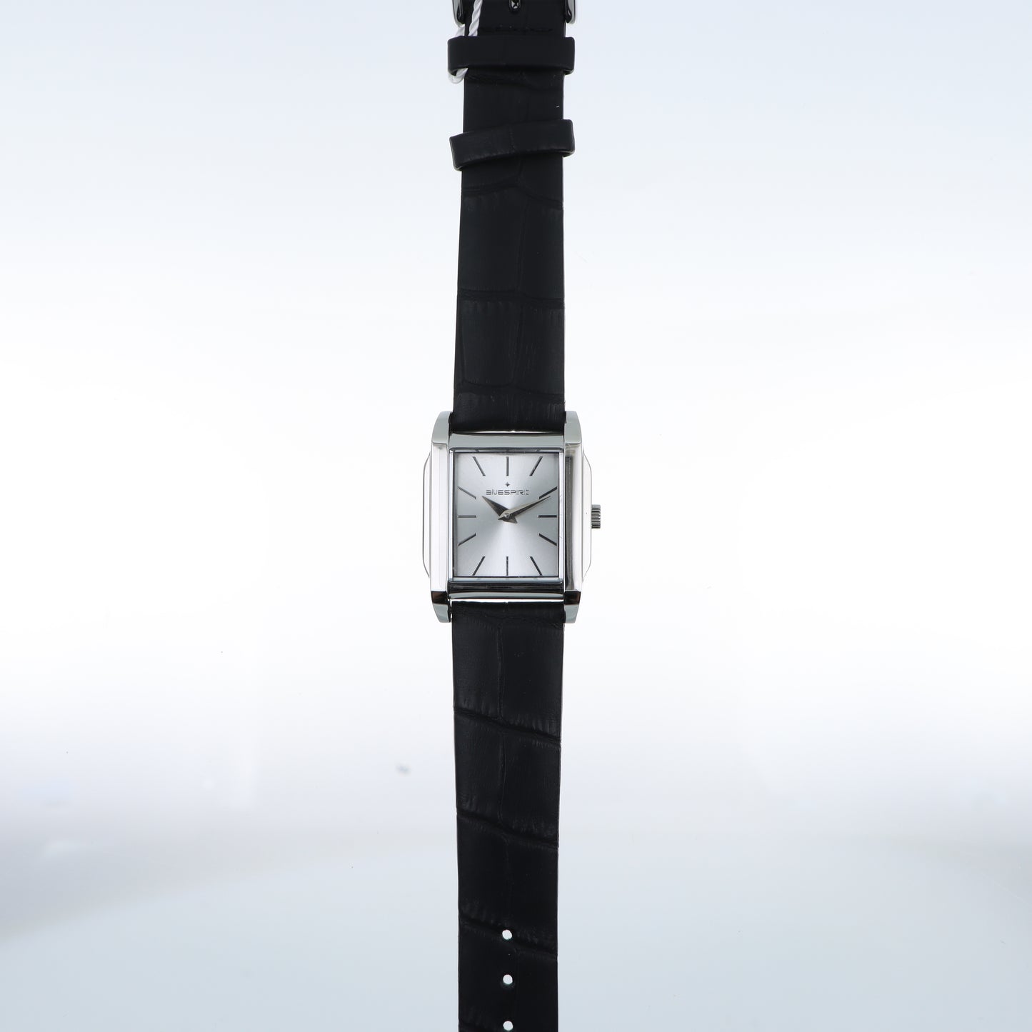Blue Spirit Square Watch – Cassa Quadrata Silver, Quadrante Bianco e Cinturino in Pelle Nera Coccodrillo