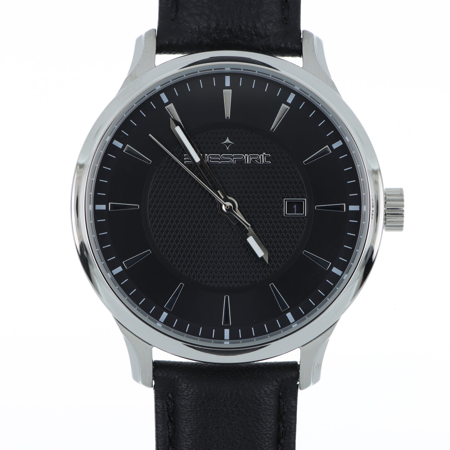 Blue Spirit Classic Watch – Quadrante Nero Guilloché, Cassa Silver e Cinturino in Pelle Nera