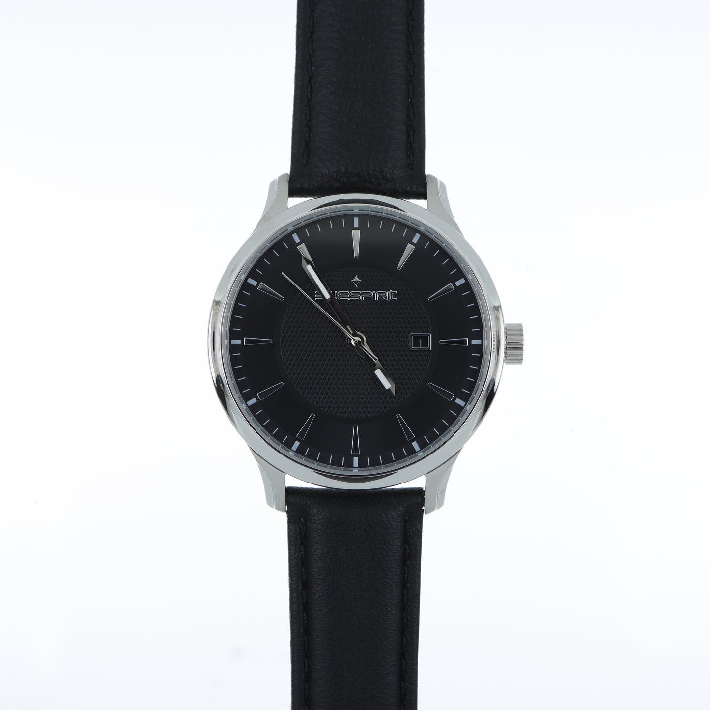 Blue Spirit Classic Watch – Quadrante Nero Guilloché, Cassa Silver e Cinturino in Pelle Nera