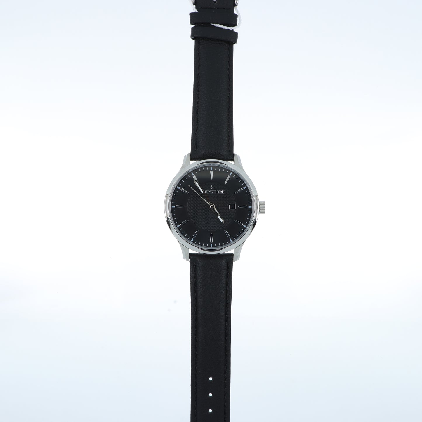 Blue Spirit Classic Watch – Quadrante Nero Guilloché, Cassa Silver e Cinturino in Pelle Nera