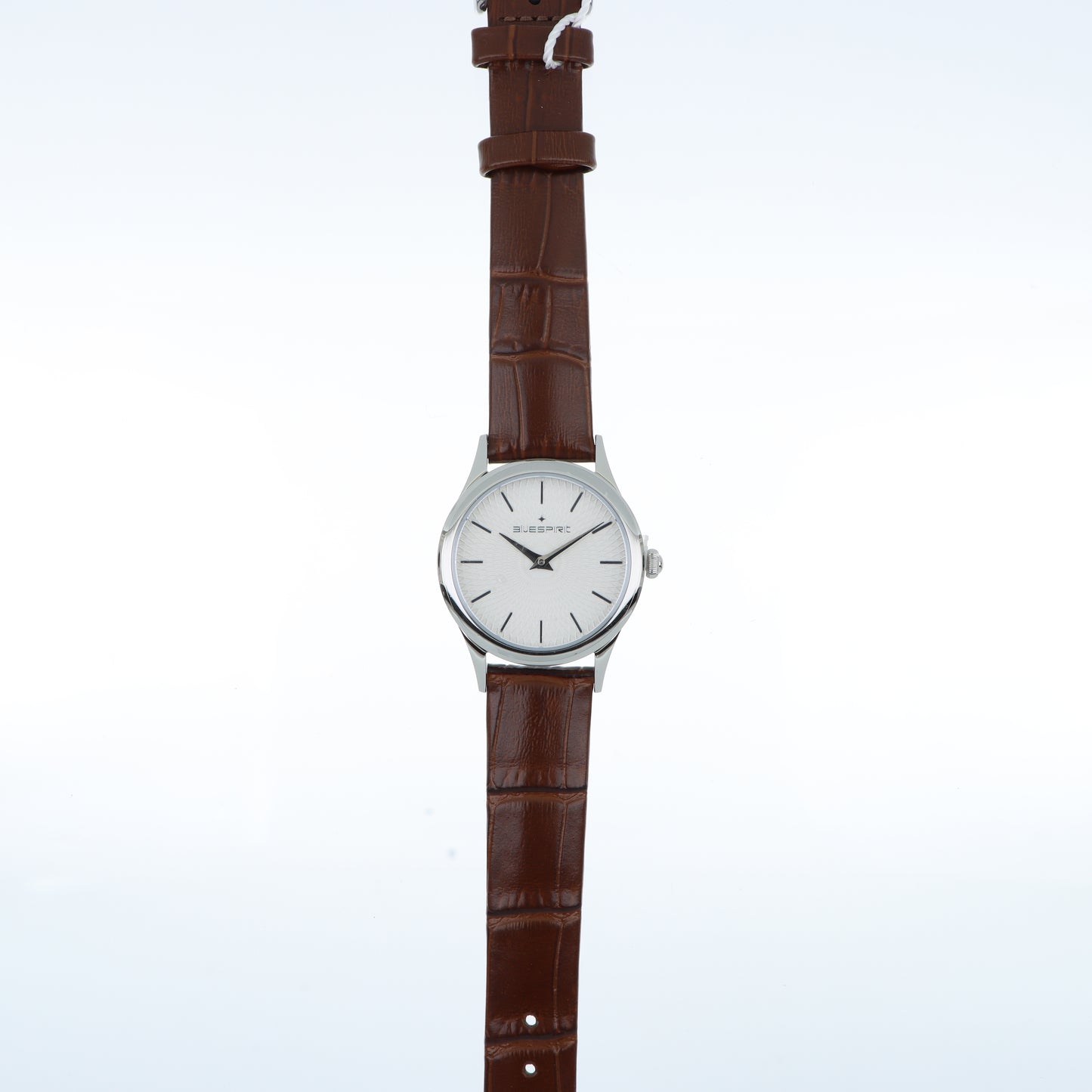 Blue Spirit Slim Watch – Quadrante Bianco Guilloché, Cassa Silver Sottile e Cinturino in Pelle Marrone Coccodrillo