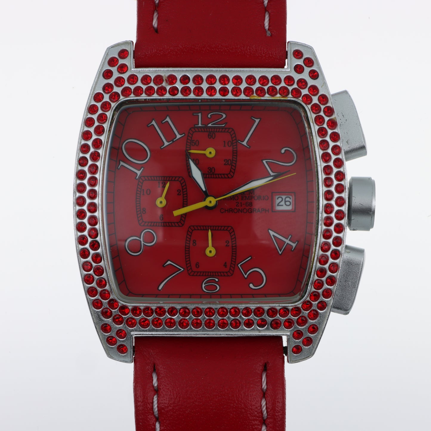 Orologio Primo Emporio Cronografo Red Passion - Lunetta con Cristalli Rossi e Cinturino in Pelle Rossa