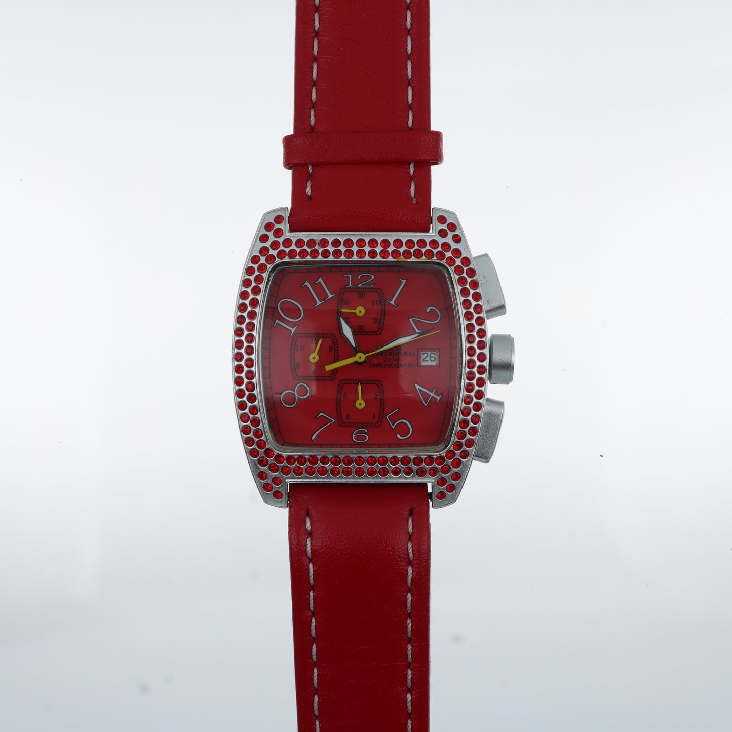 Orologio Primo Emporio Cronografo Red Passion - Lunetta con Cristalli Rossi e Cinturino in Pelle Rossa
