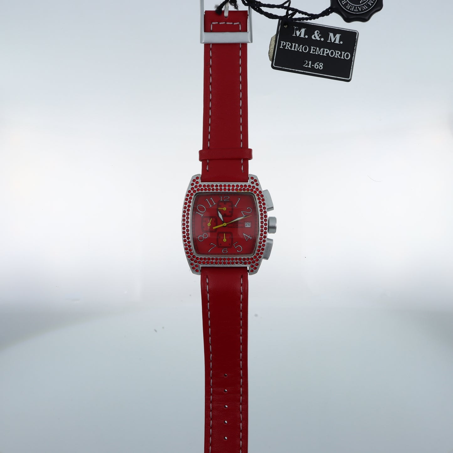 Orologio Primo Emporio Cronografo Red Passion - Lunetta con Cristalli Rossi e Cinturino in Pelle Rossa