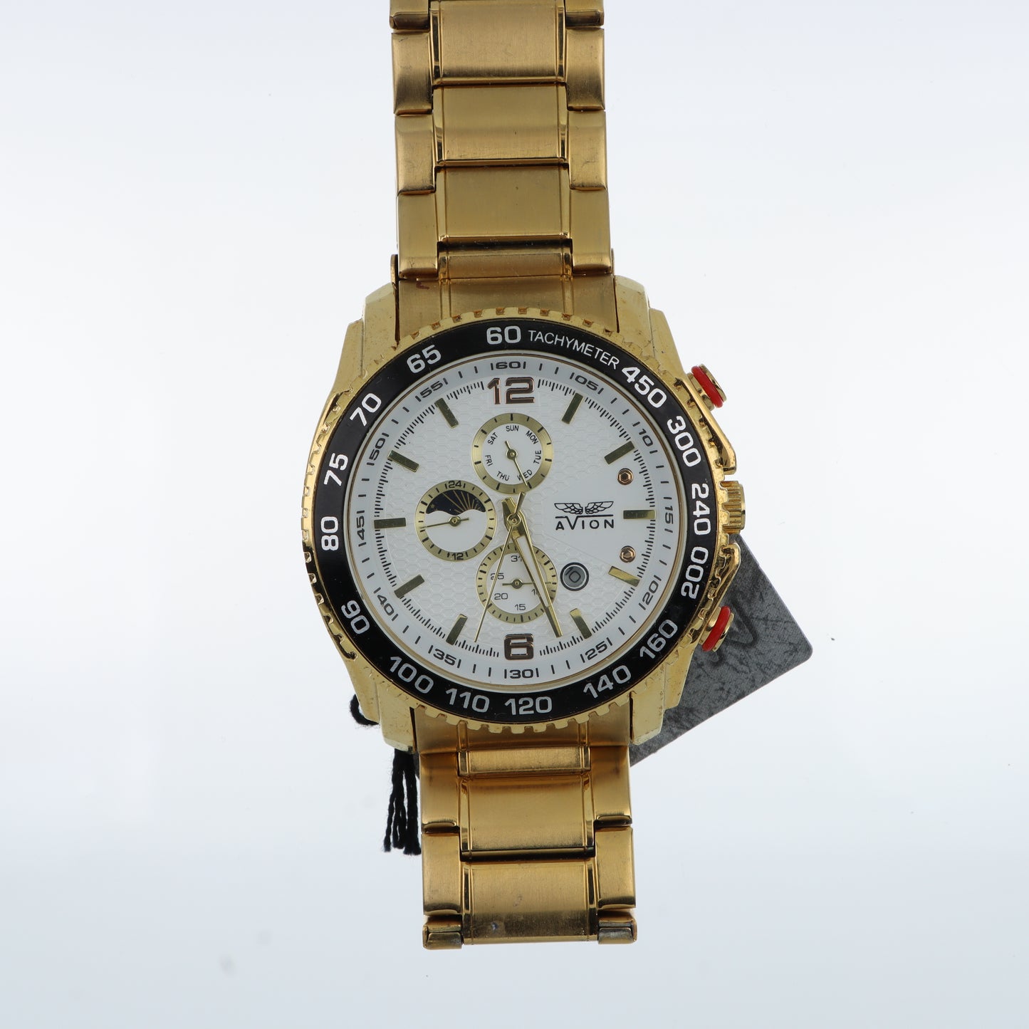 Orologio Avion Cronografo Tachimetro Gold - Fase Lunare e Bracciale in Acciaio Dorato
