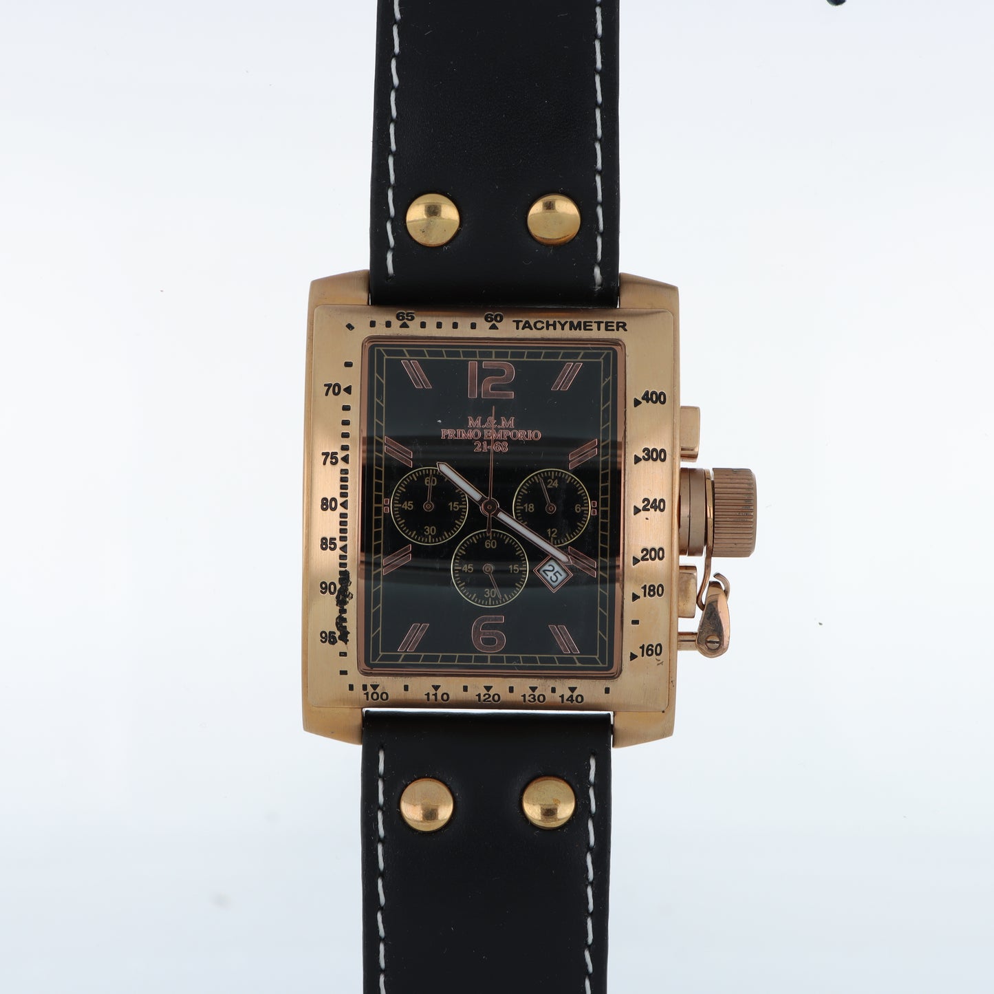 Orologio M&M Primo Emporio 21-68 Cronografo Tachimetro Rose Gold - Quadrante Nero e Cinturino Borchiato