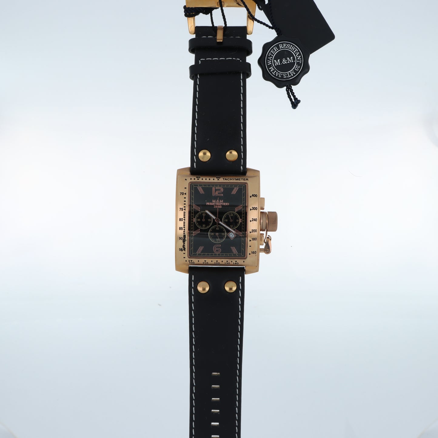 Orologio M&M Primo Emporio 21-68 Cronografo Tachimetro Rose Gold - Quadrante Nero e Cinturino Borchiato
