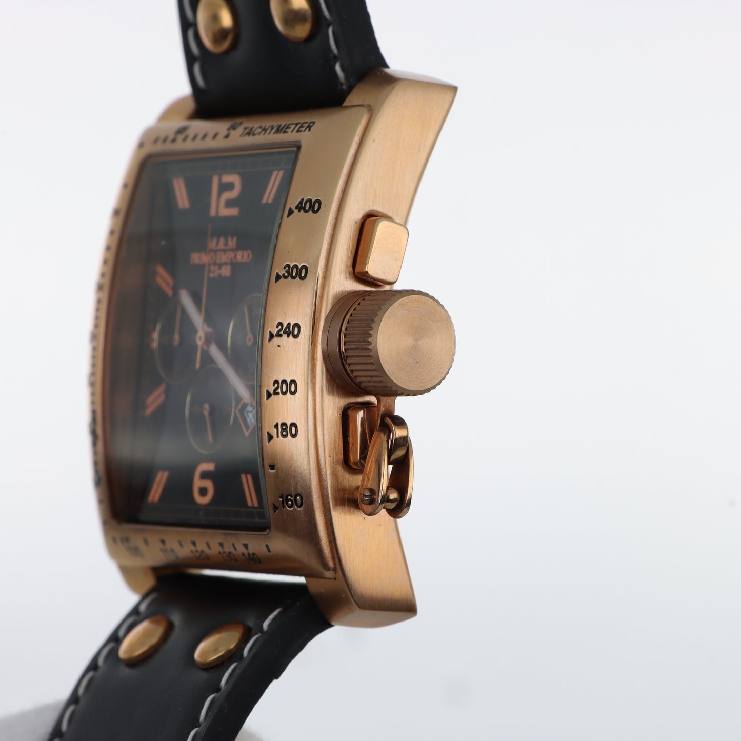 Orologio M&M Primo Emporio 21-68 Cronografo Tachimetro Rose Gold - Quadrante Nero e Cinturino Borchiato