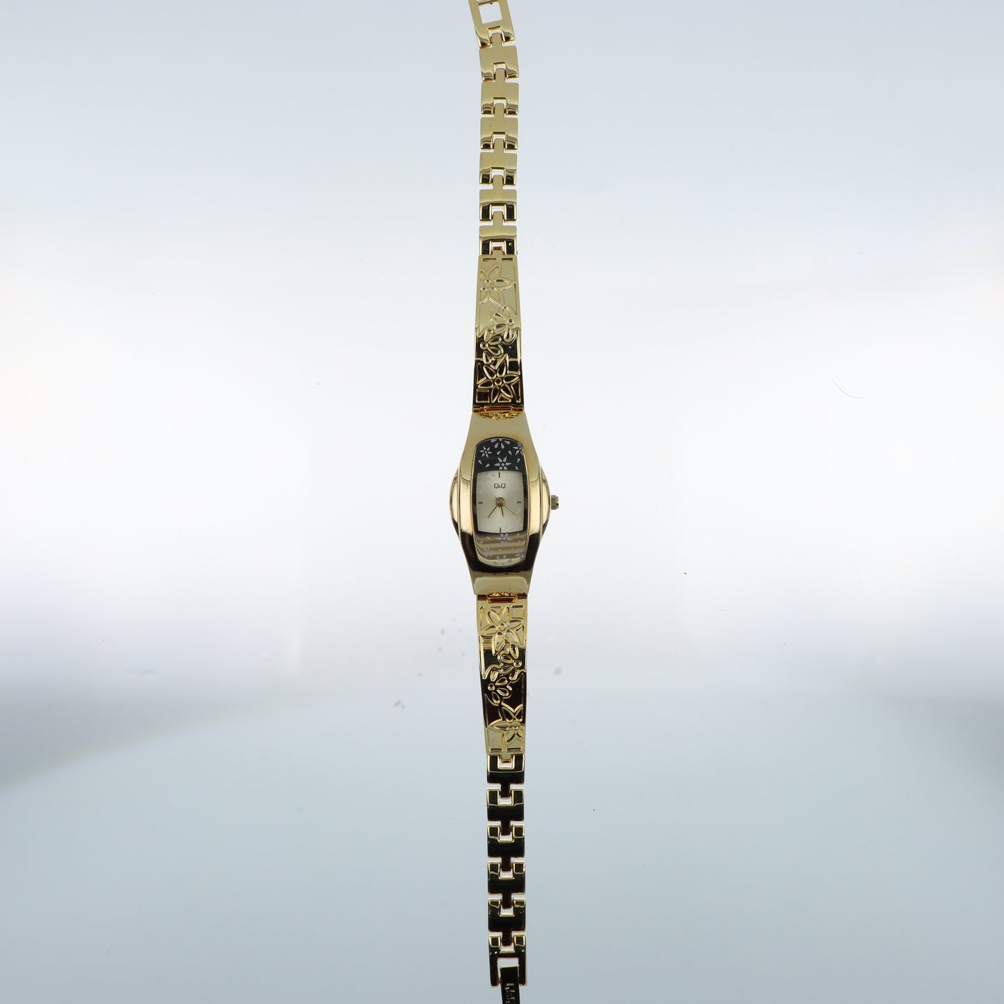 Orologio Q&Q Donna Bracciale Rigido Gold Traforato Floreale - Quadrante Madreperla