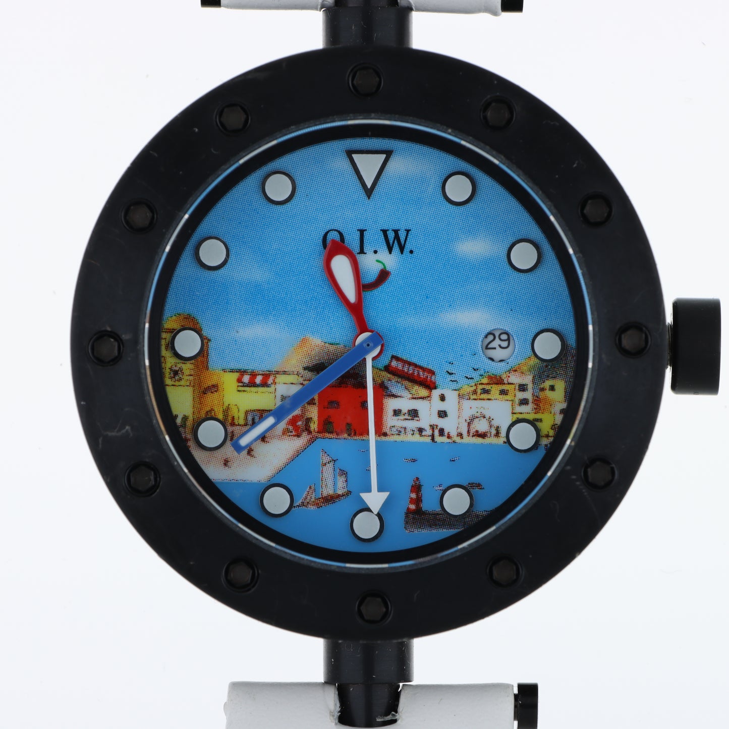 Orologio O.I.W. Art Edition Porto Mediterraneo - Cassa Oblò Black e Cinturino Bianco