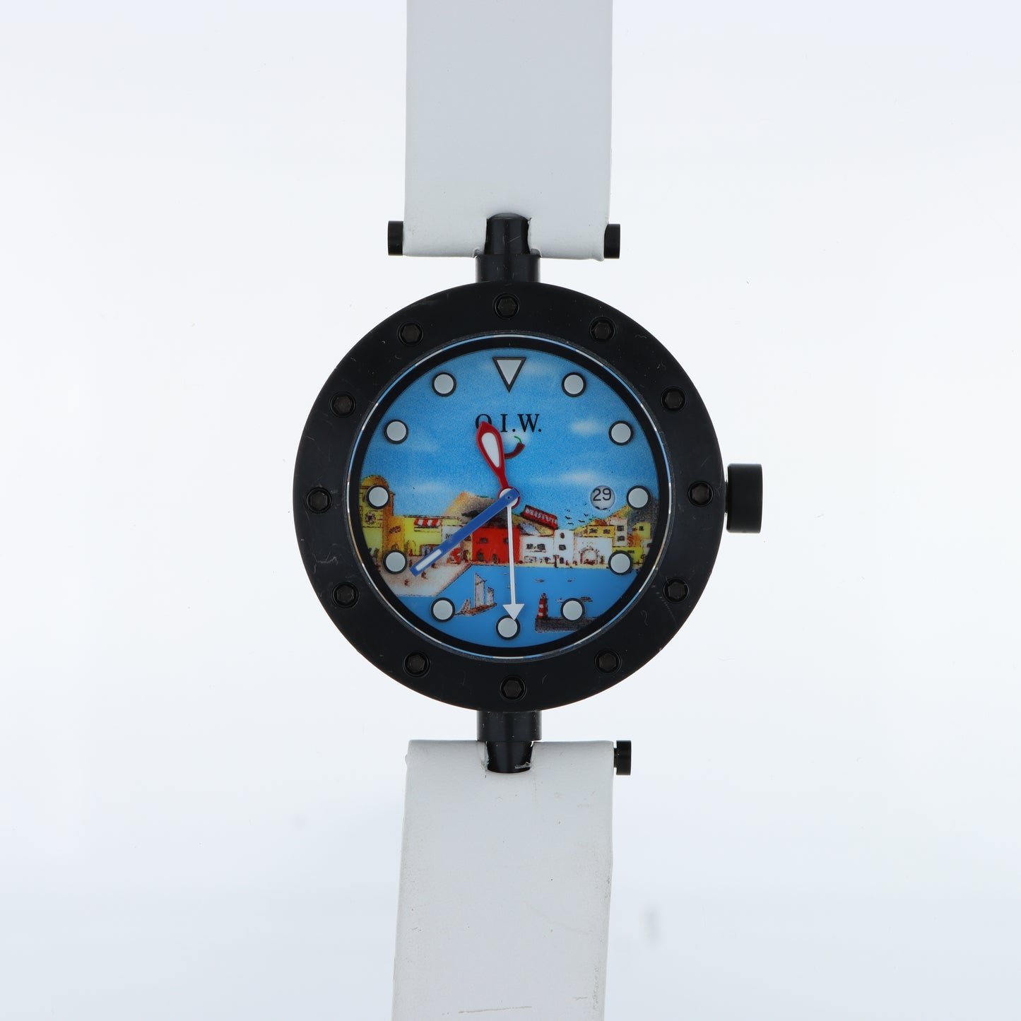 Orologio O.I.W. Art Edition Porto Mediterraneo - Cassa Oblò Black e Cinturino Bianco