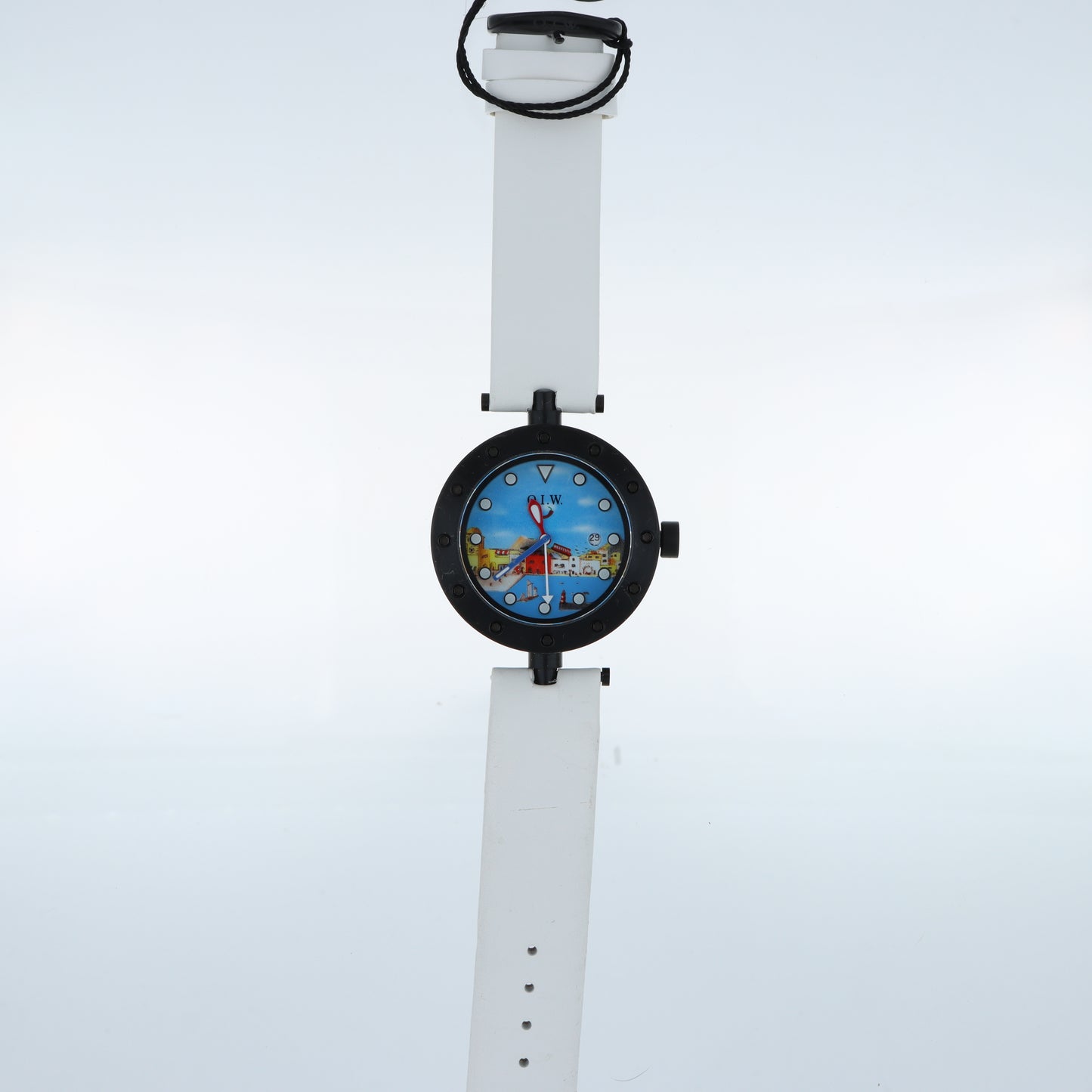Orologio O.I.W. Art Edition Porto Mediterraneo - Cassa Oblò Black e Cinturino Bianco