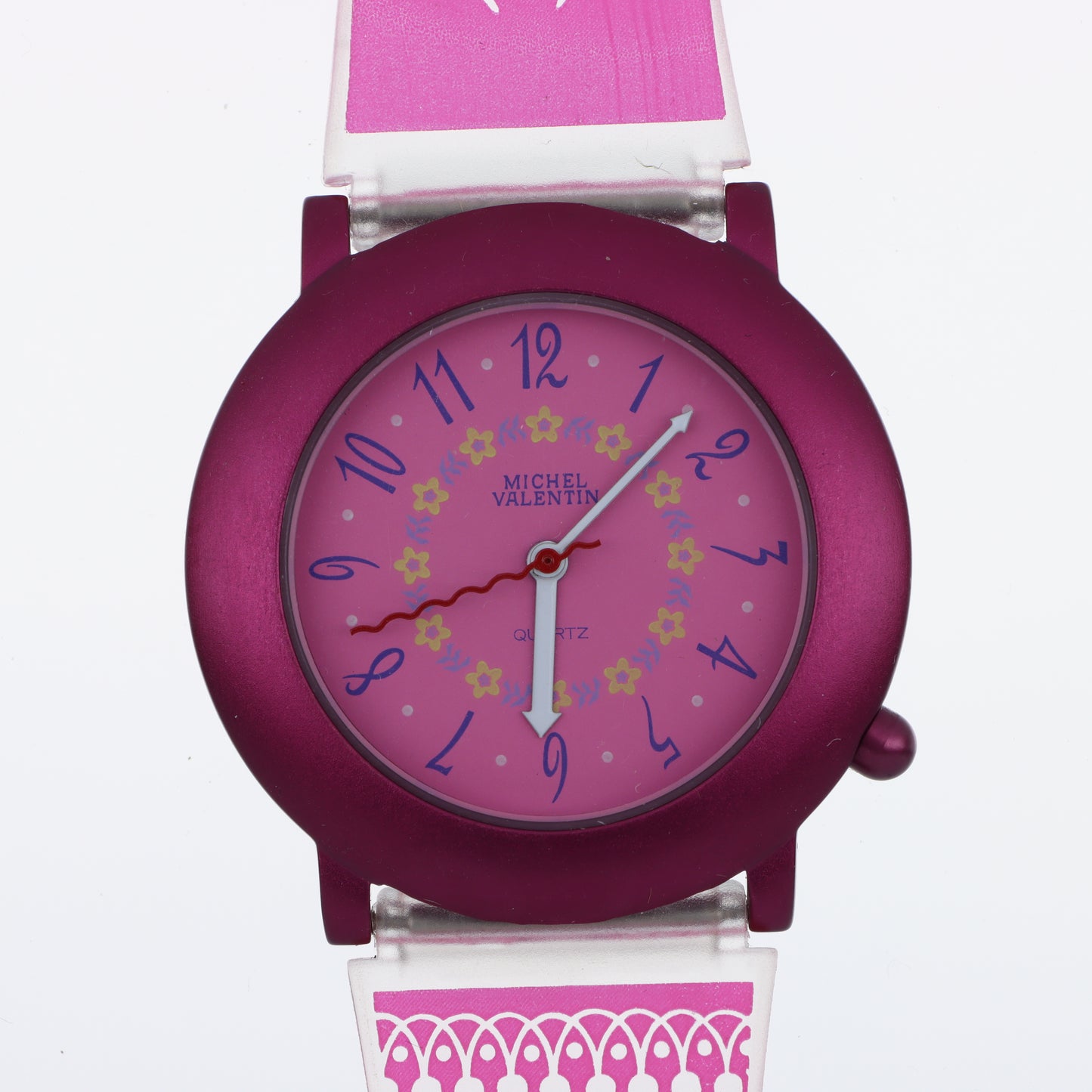 Orologio Michel Valentin Bambina Delfini - Quadrante Rosa con Fiorellini e Cinturino Fucsia