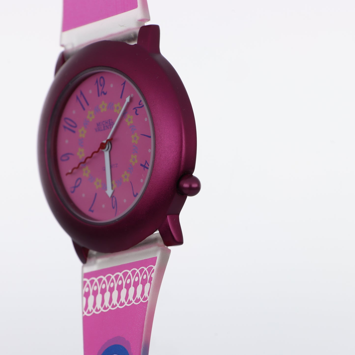 Orologio Michel Valentin Bambina Delfini - Quadrante Rosa con Fiorellini e Cinturino Fucsia