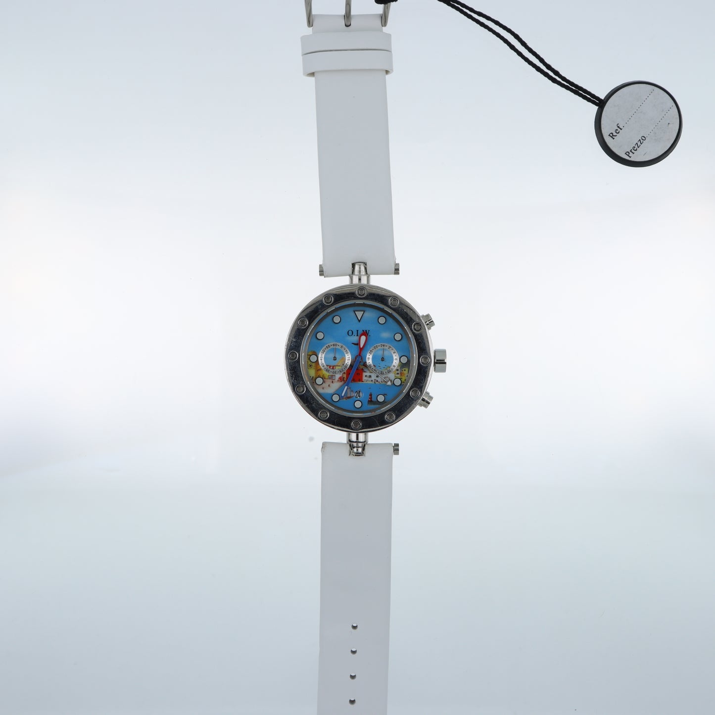 Orologio O.I.W. Cronografo Art Edition - Quadrante Dipinto Paesaggio Marino e Cinturino Bianco