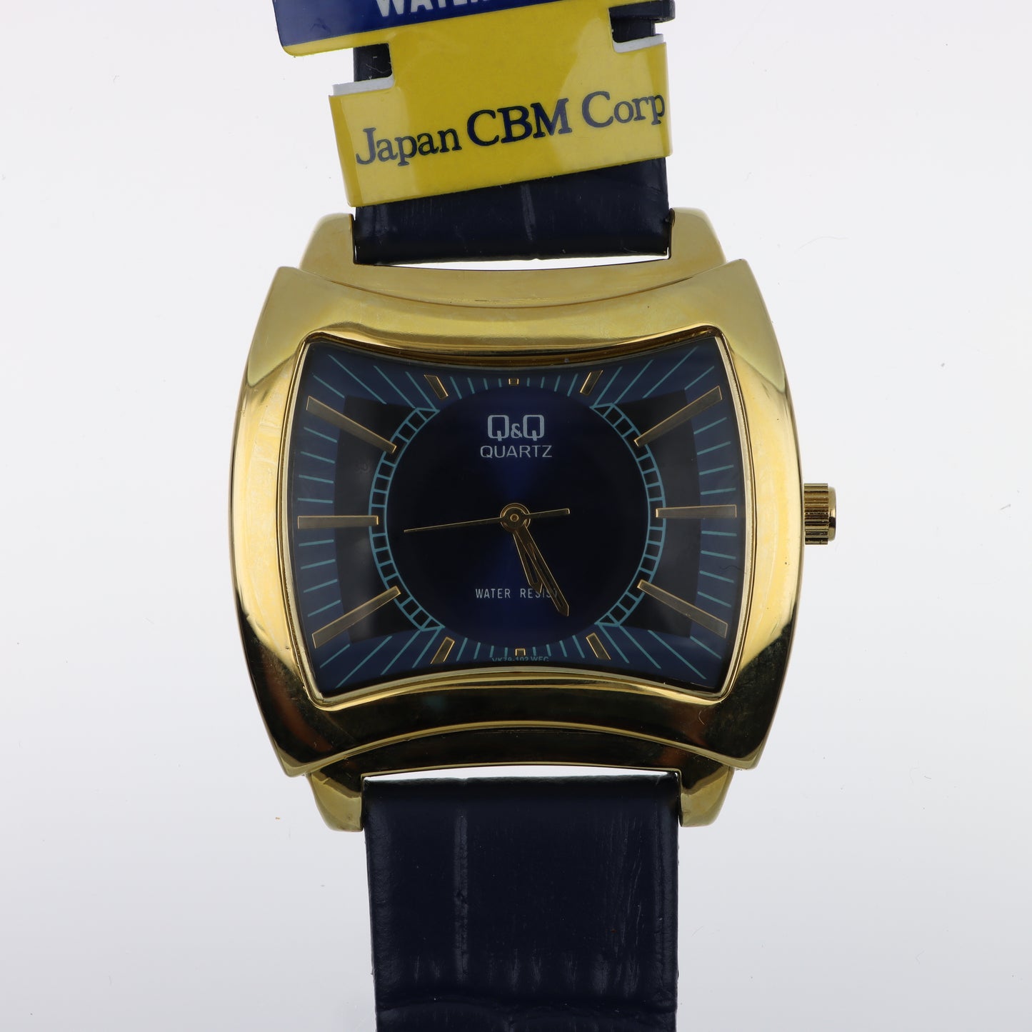 Orologio Q&Q Quartz Tonneau Gold - Quadrante Blu Navy e Cinturino in Pelle