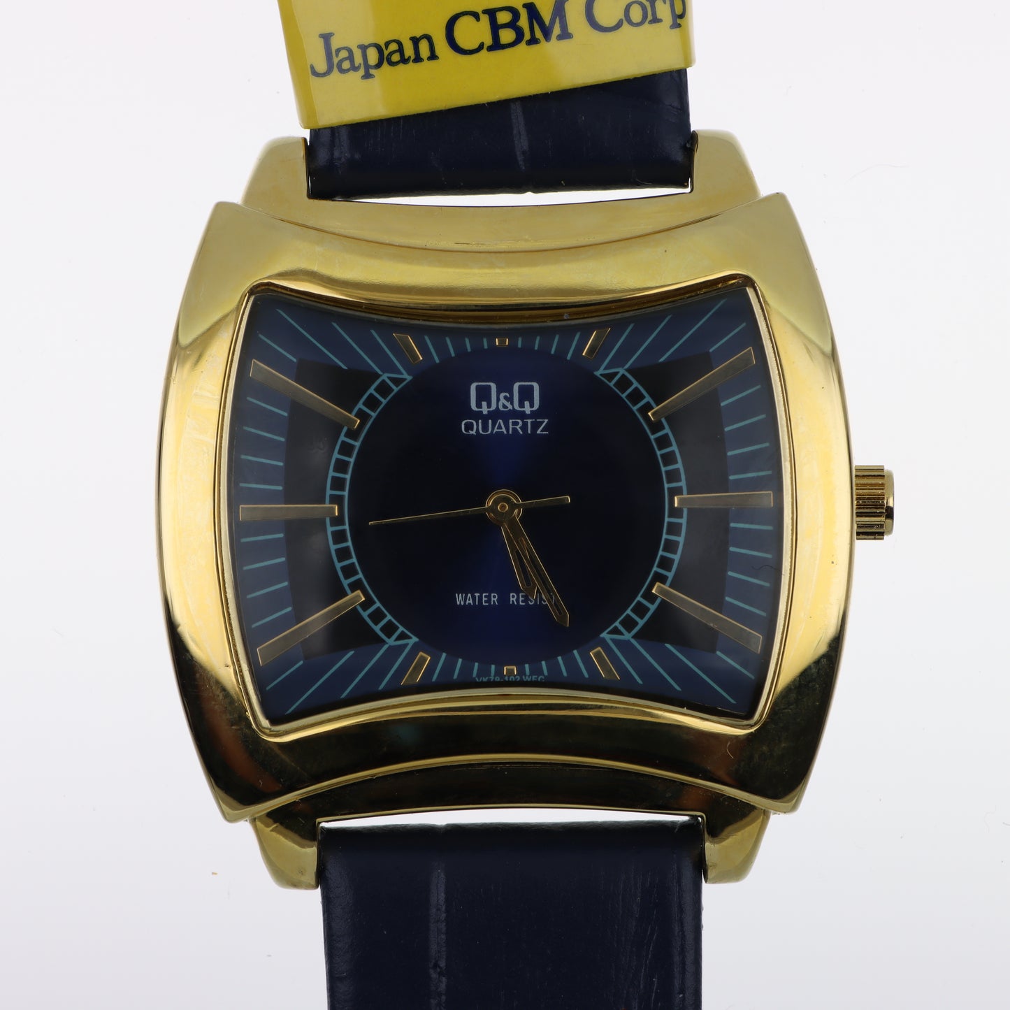 Orologio Q&Q Quartz Tonneau Gold - Quadrante Blu Navy e Cinturino in Pelle