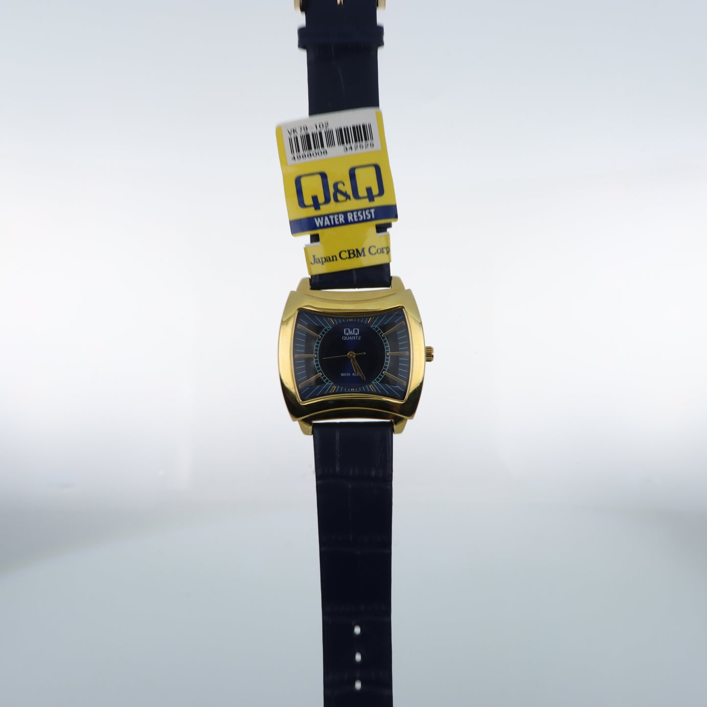Orologio Q&Q Quartz Tonneau Gold - Quadrante Blu Navy e Cinturino in Pelle