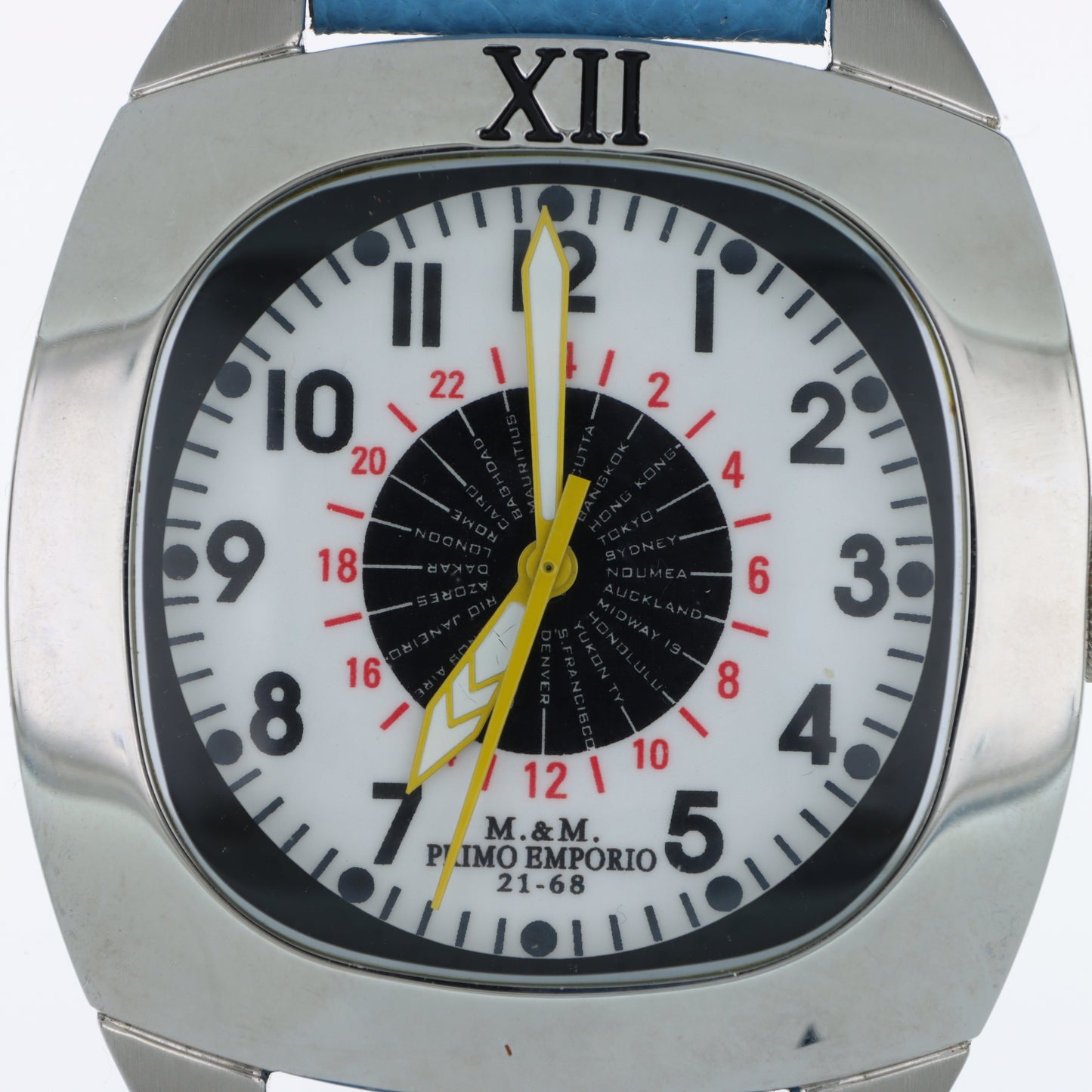 Orologio M&M Primo Emporio 21-68 World Time - Fuso Orario Mondiale e Cinturino Azzurro