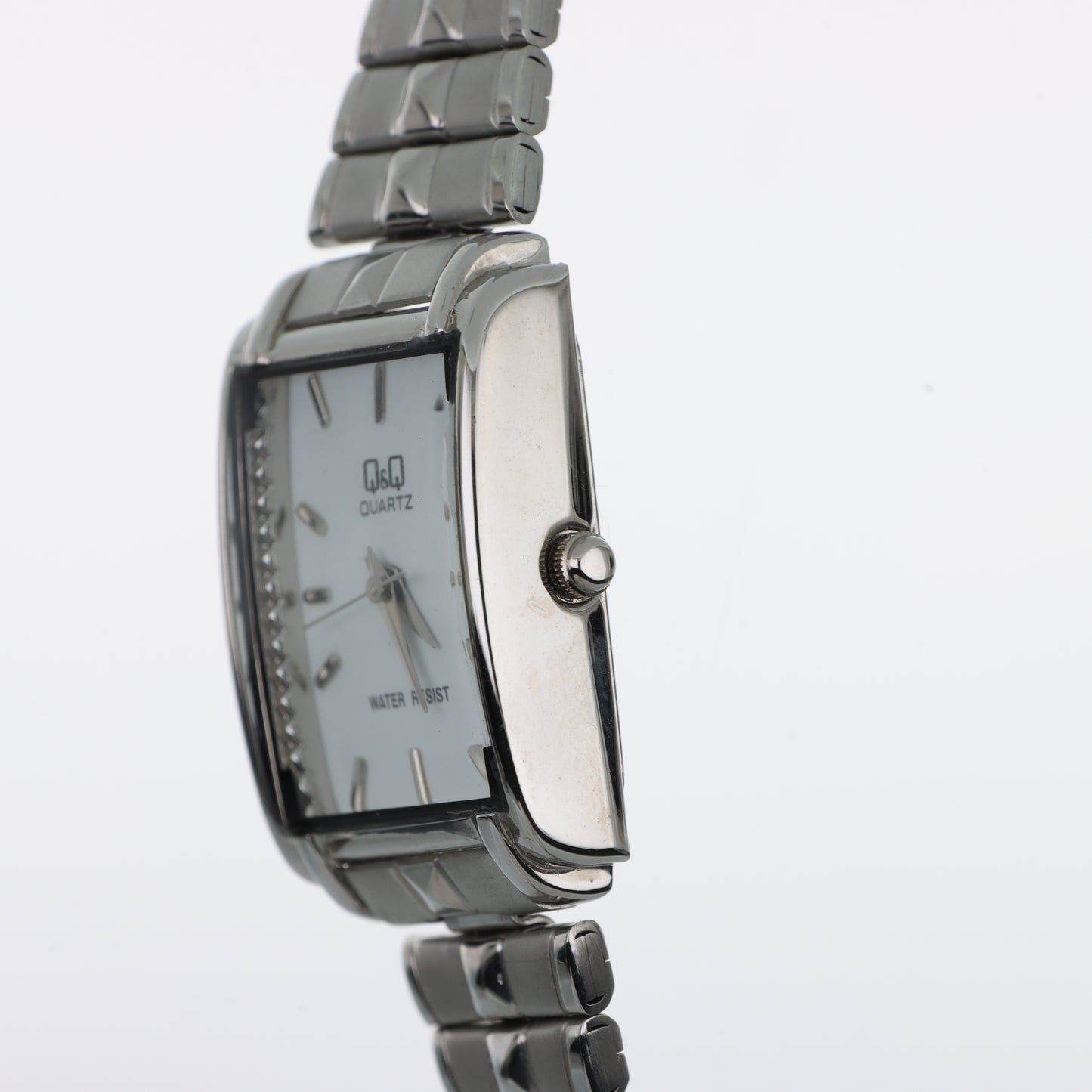 Orologio Q&Q Quartz Rettangolare con Cristalli - Quadrante Bianco e Bracciale in Acciaio
