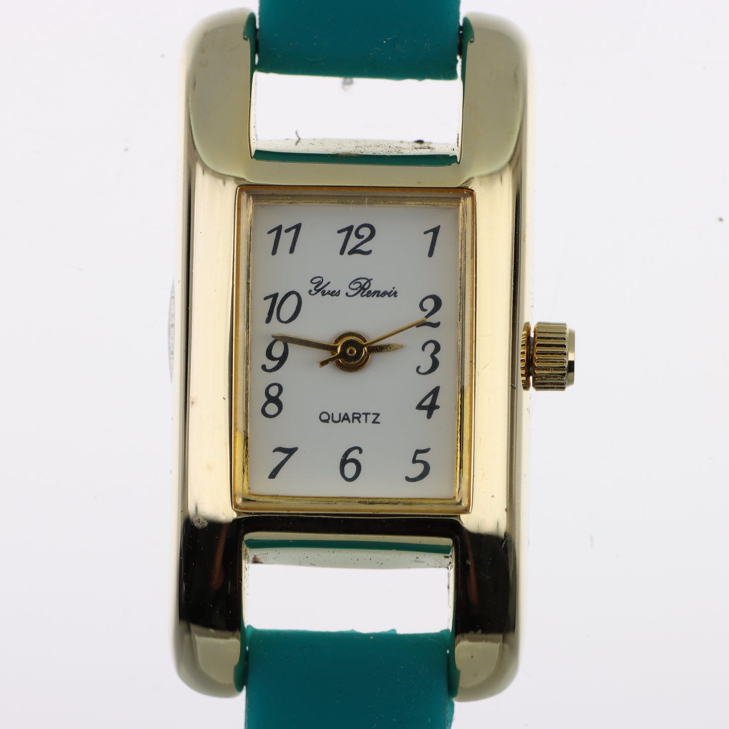 Orologio Yves Renee Quartz Rettangolare Gold - Quadrante Bianco e Cinturino Verde Petrolio