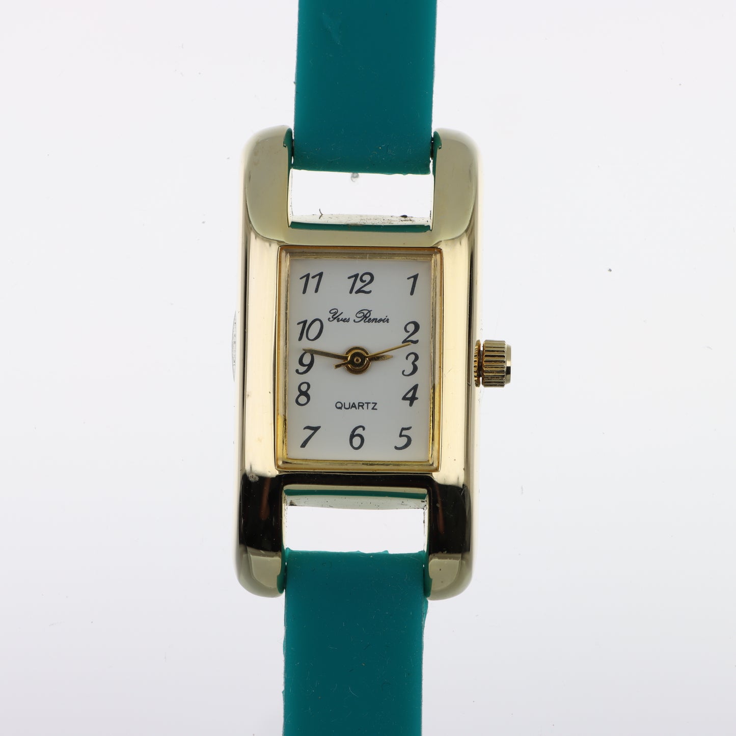 Orologio Yves Renee Quartz Rettangolare Gold - Quadrante Bianco e Cinturino Verde Petrolio