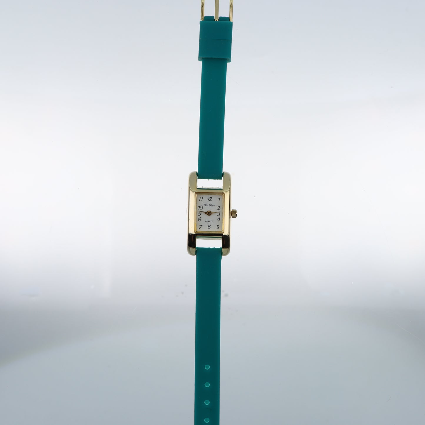 Orologio Yves Renee Quartz Rettangolare Gold - Quadrante Bianco e Cinturino Verde Petrolio