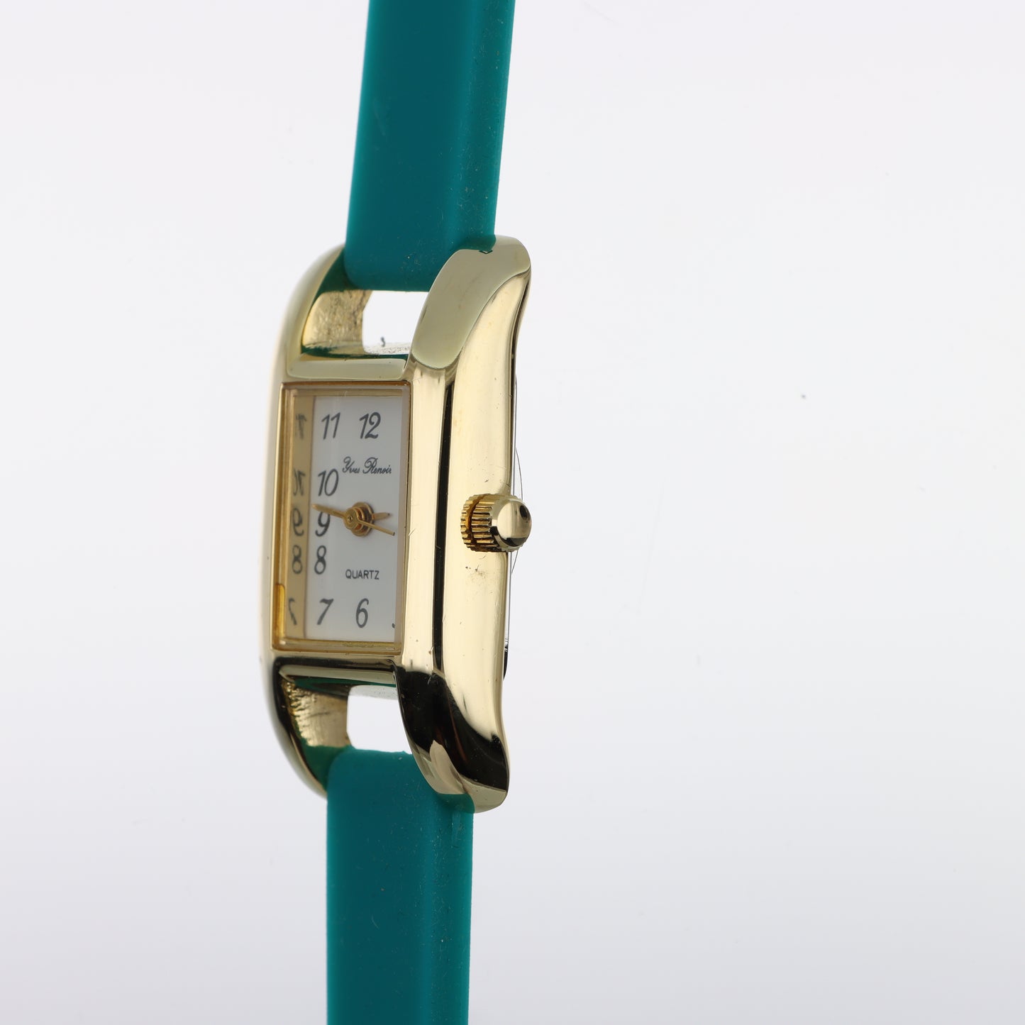 Orologio Yves Renee Quartz Rettangolare Gold - Quadrante Bianco e Cinturino Verde Petrolio
