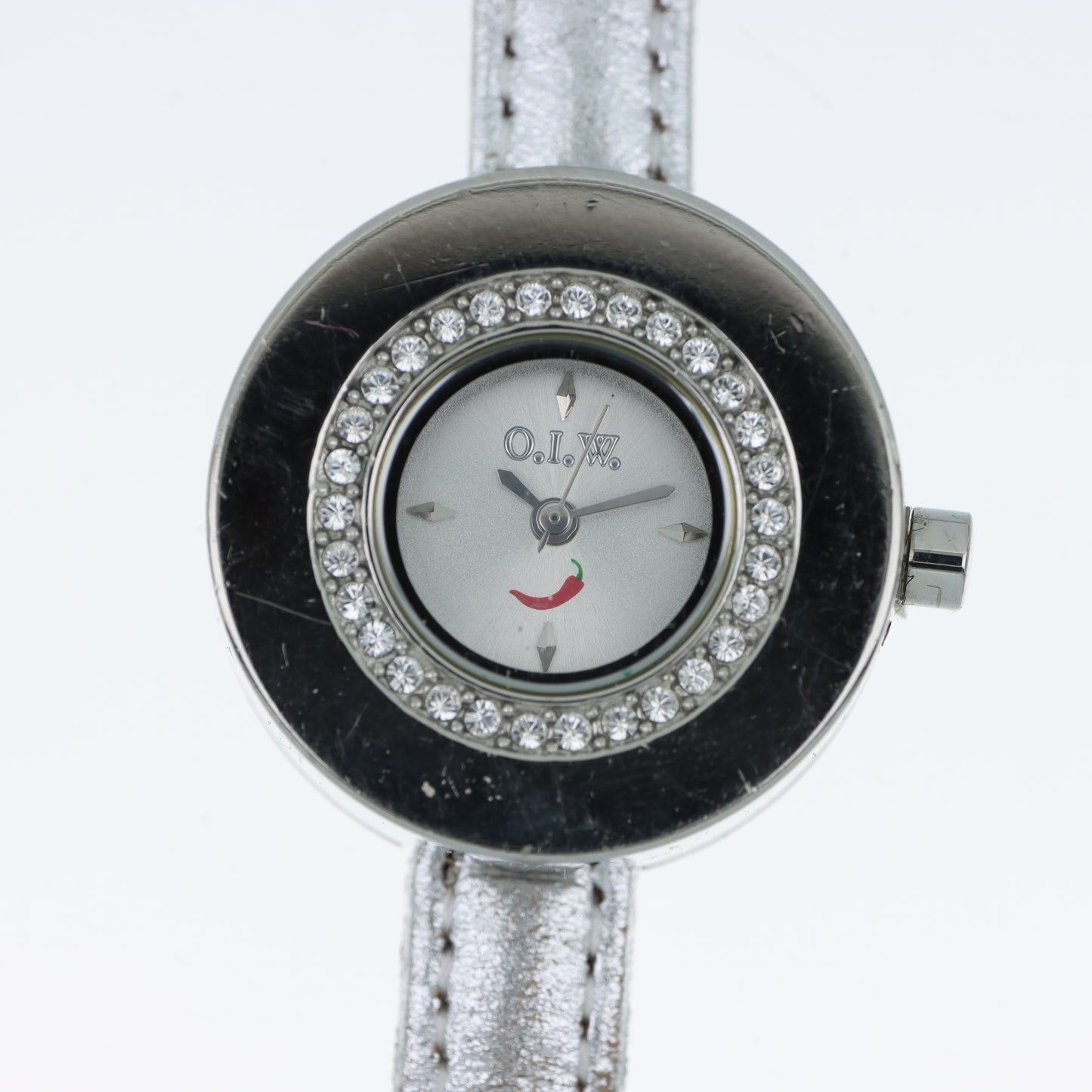 Orologio O.I.W. Chili Pepper - Cassa Bianca con Corona di Cristalli e Cinturino Argento