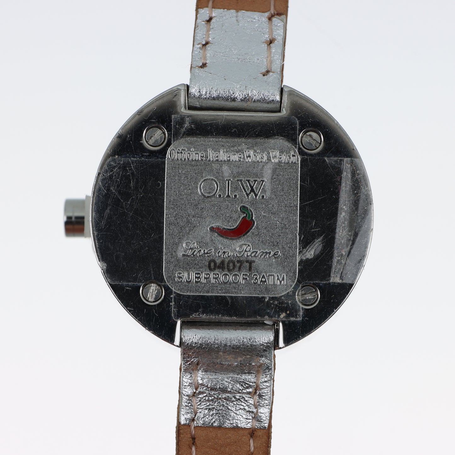 Orologio O.I.W. Chili Pepper - Cassa Bianca con Corona di Cristalli e Cinturino Argento