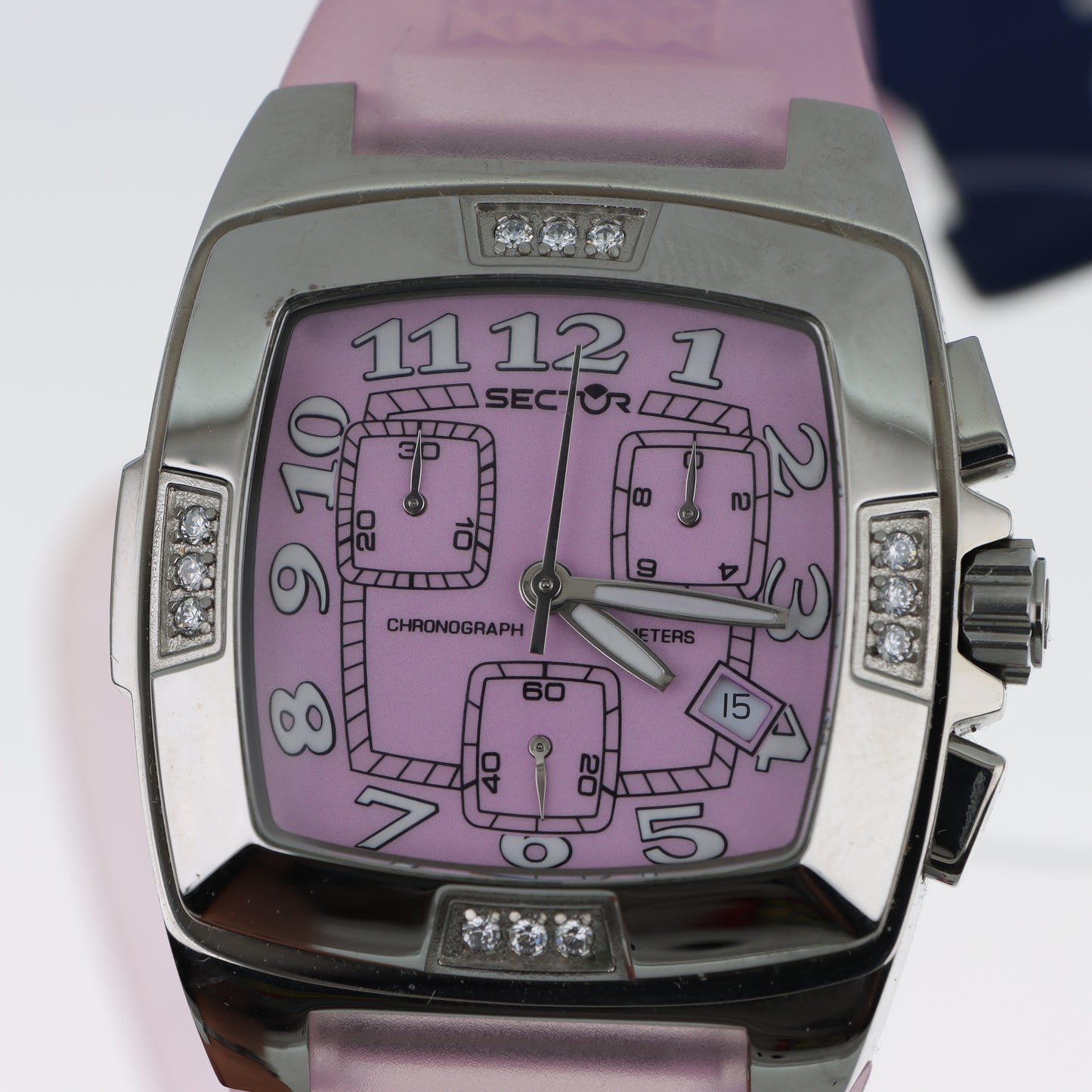 Orologio Sector Cronografo Donna Pink - Cassa Cushion con Cristalli e Cinturino in Silicone Rosa
