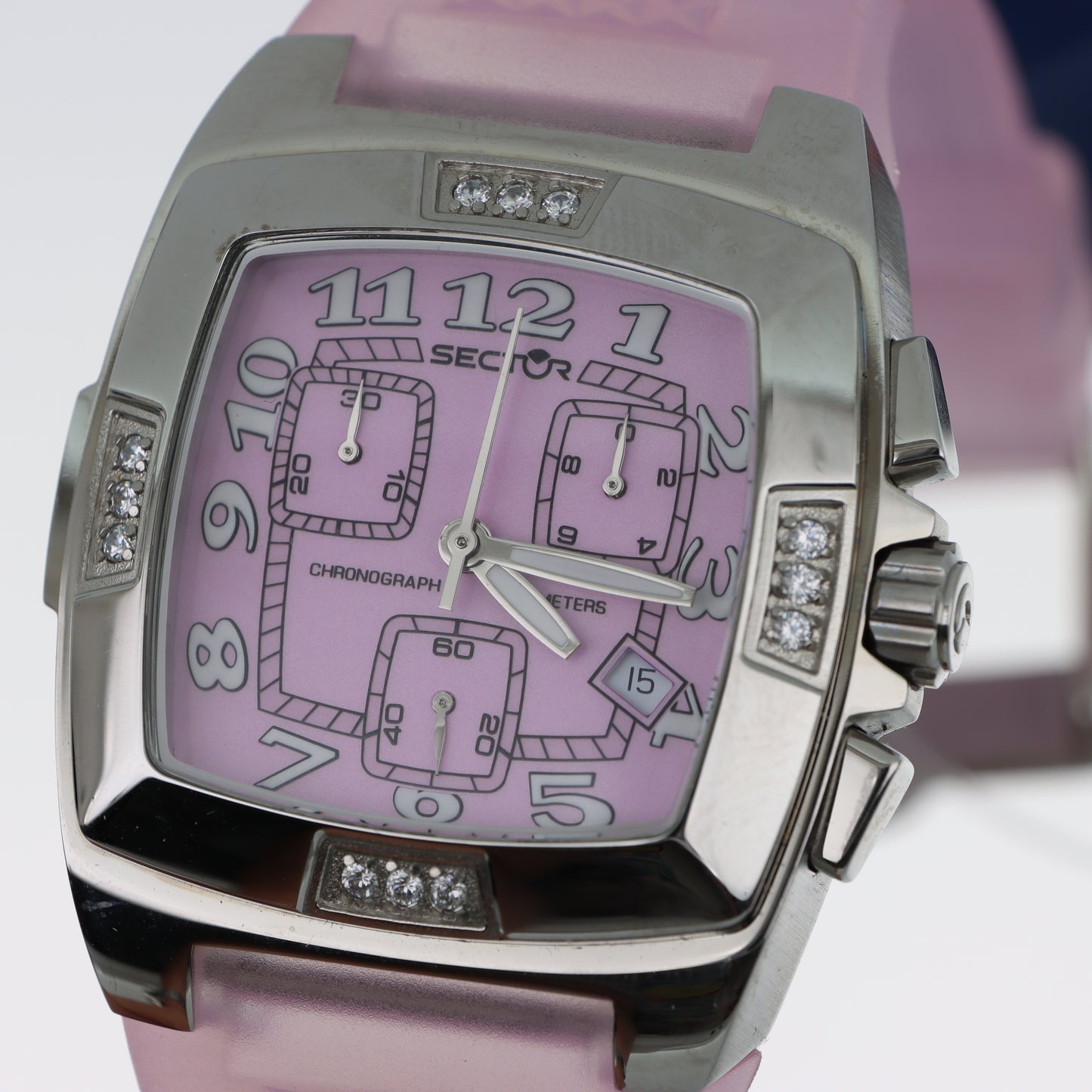 Orologio Sector Cronografo Donna Pink - Cassa Cushion con Cristalli e Cinturino in Silicone Rosa