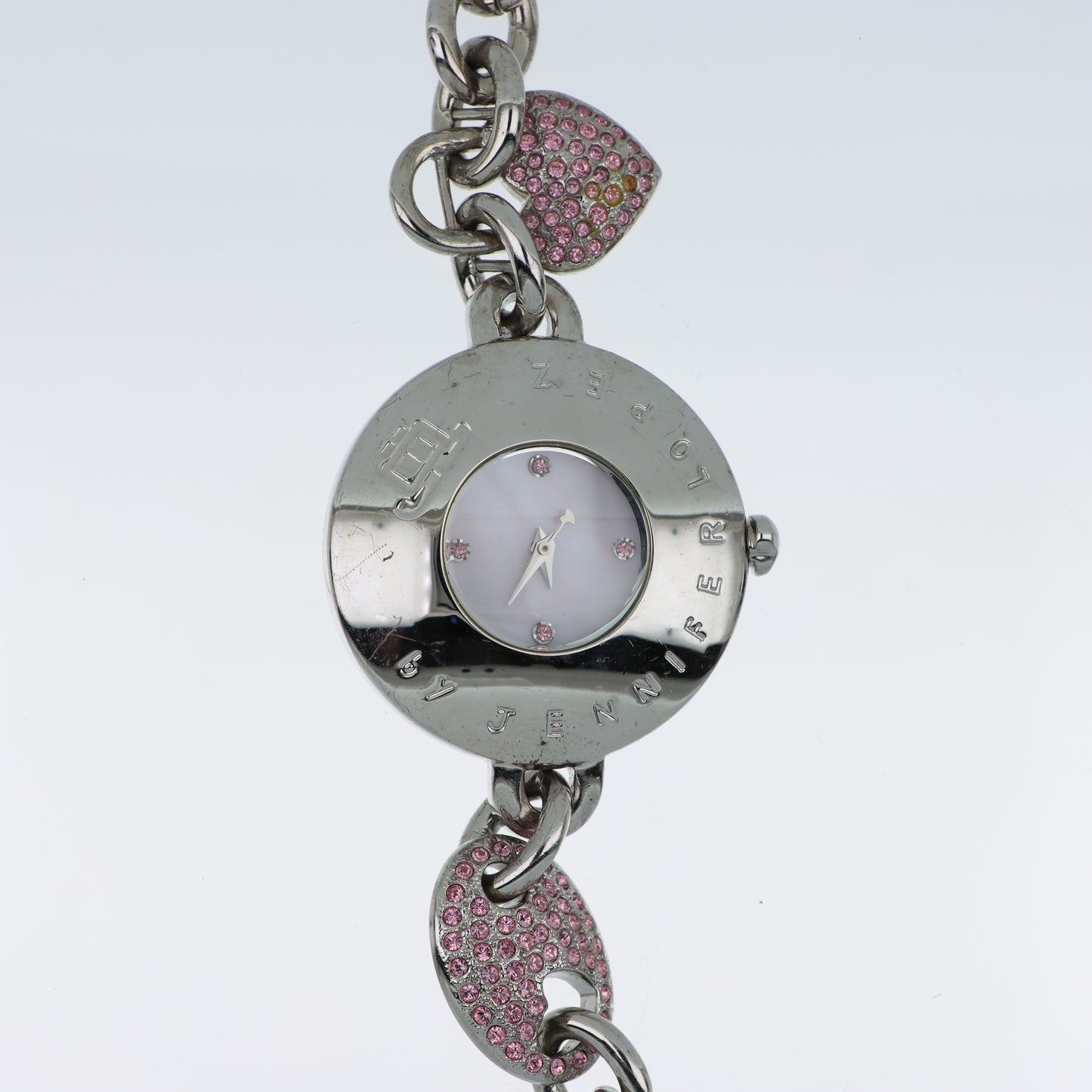 Orologio Jennifer Lopez Heart - Bracciale a Catena con Cuori di Cristalli Rosa e Quadrante Madreperla