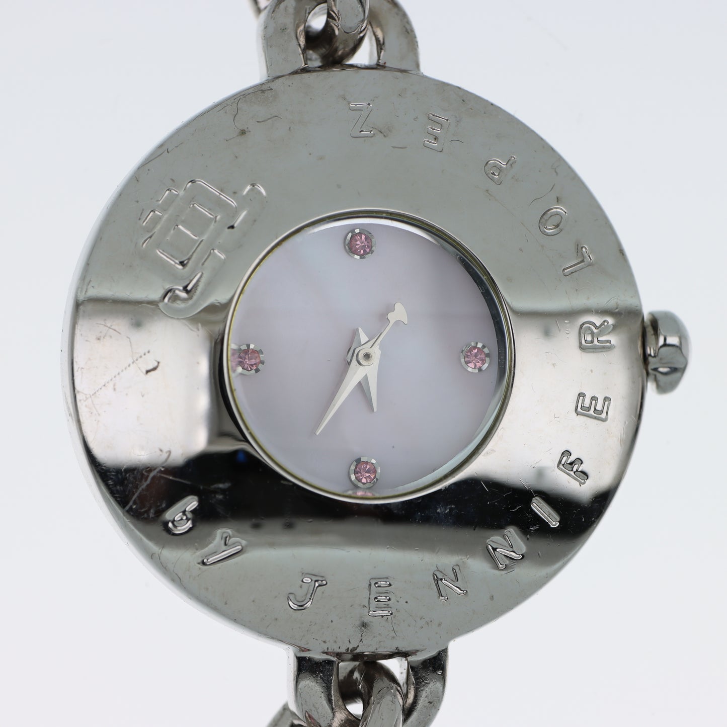 Orologio Jennifer Lopez Heart - Bracciale a Catena con Cuori di Cristalli Rosa e Quadrante Madreperla
