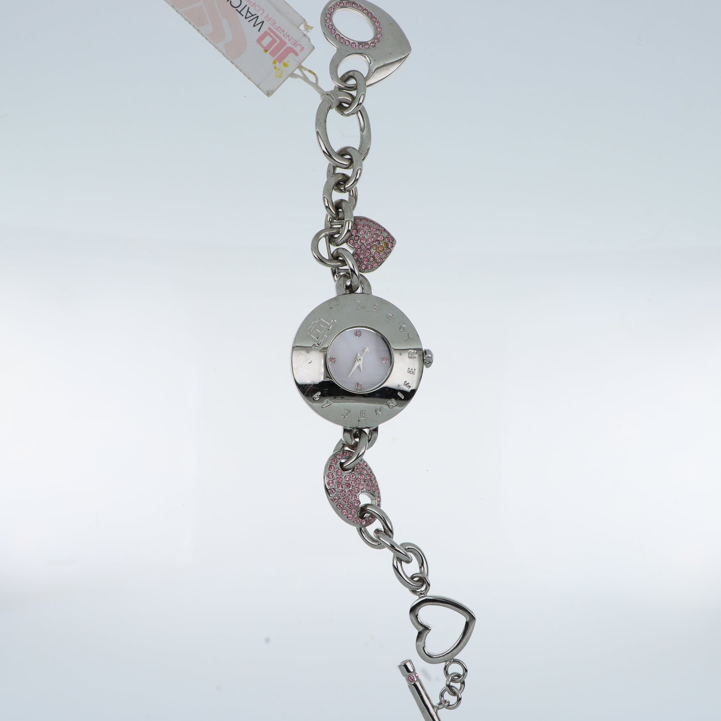 Orologio Jennifer Lopez Heart - Bracciale a Catena con Cuori di Cristalli Rosa e Quadrante Madreperla