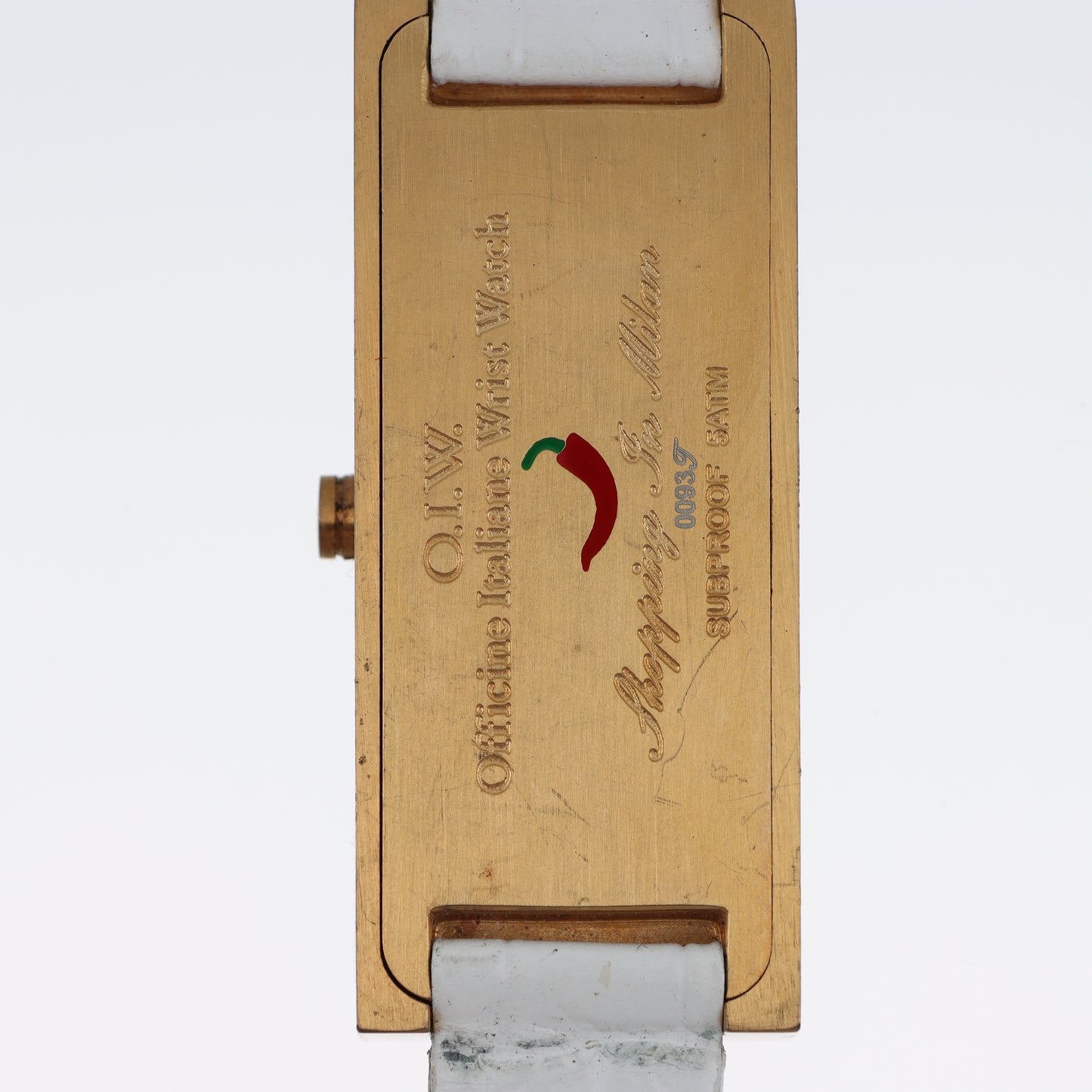 O.I.W. – Orologio Donna Cassa Tank Dorata Quadrante Champagne Cinturino Bianco