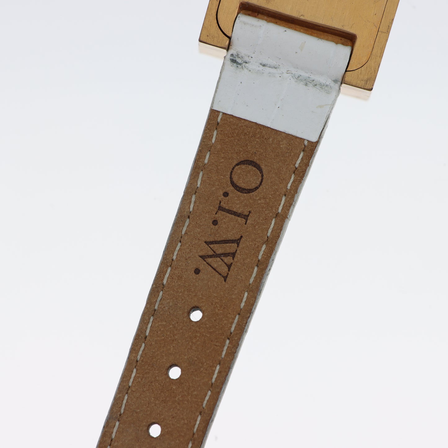O.I.W. – Orologio Donna Cassa Tank Dorata Quadrante Champagne Cinturino Bianco