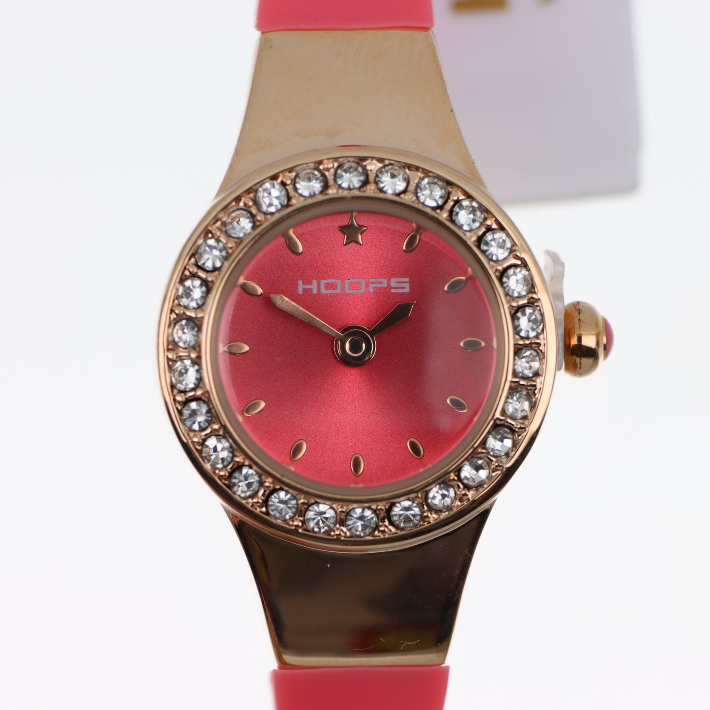 Hoops – Orologio Donna Rose Gold Quadrante Rosso Lunetta Cristalli Cinturino Silicone