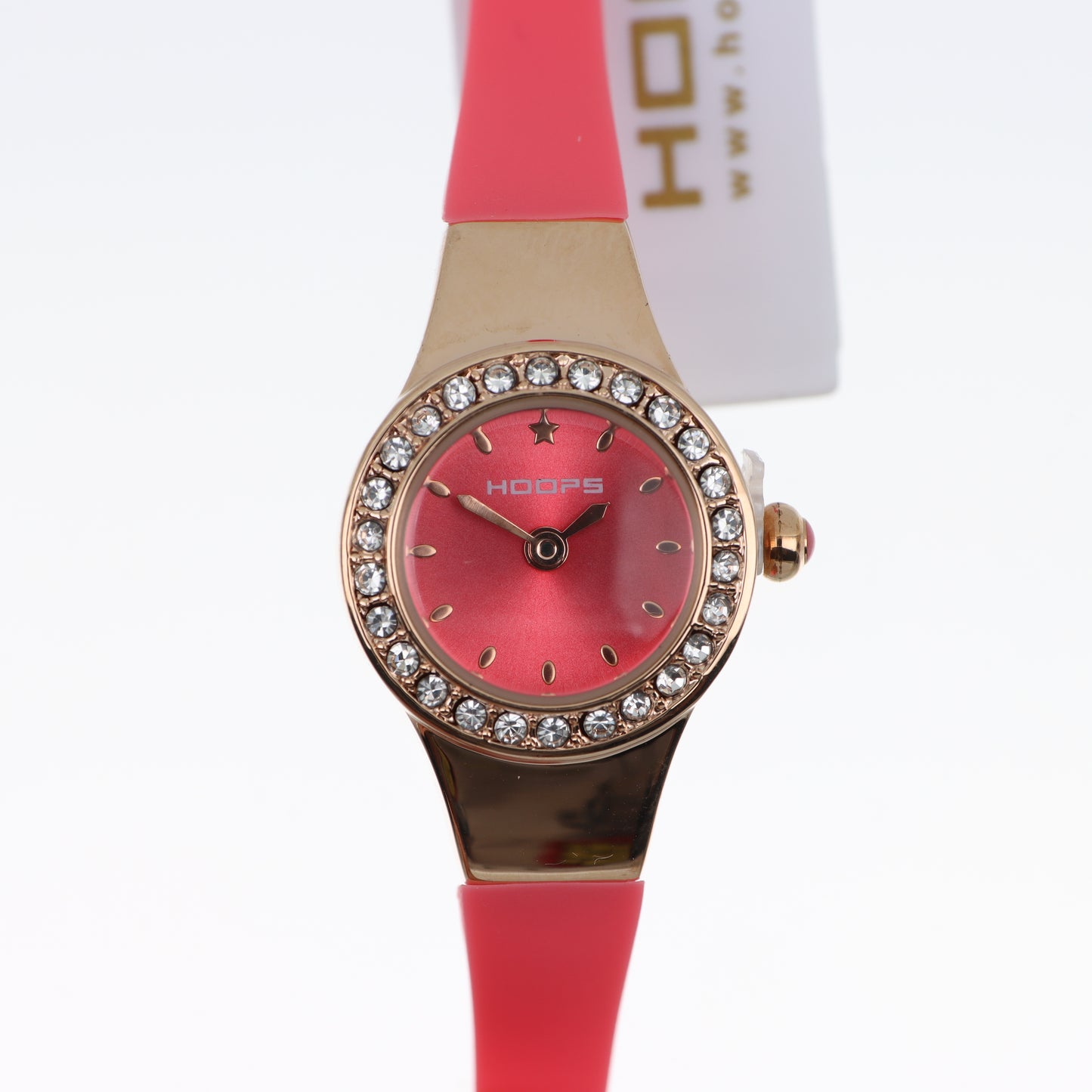 Hoops – Orologio Donna Rose Gold Quadrante Rosso Lunetta Cristalli Cinturino Silicone