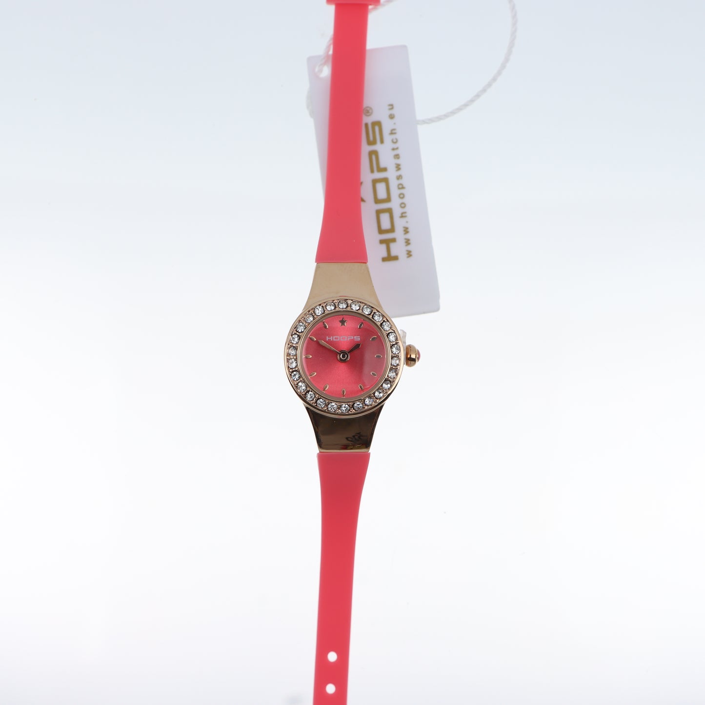 Hoops – Orologio Donna Rose Gold Quadrante Rosso Lunetta Cristalli Cinturino Silicone