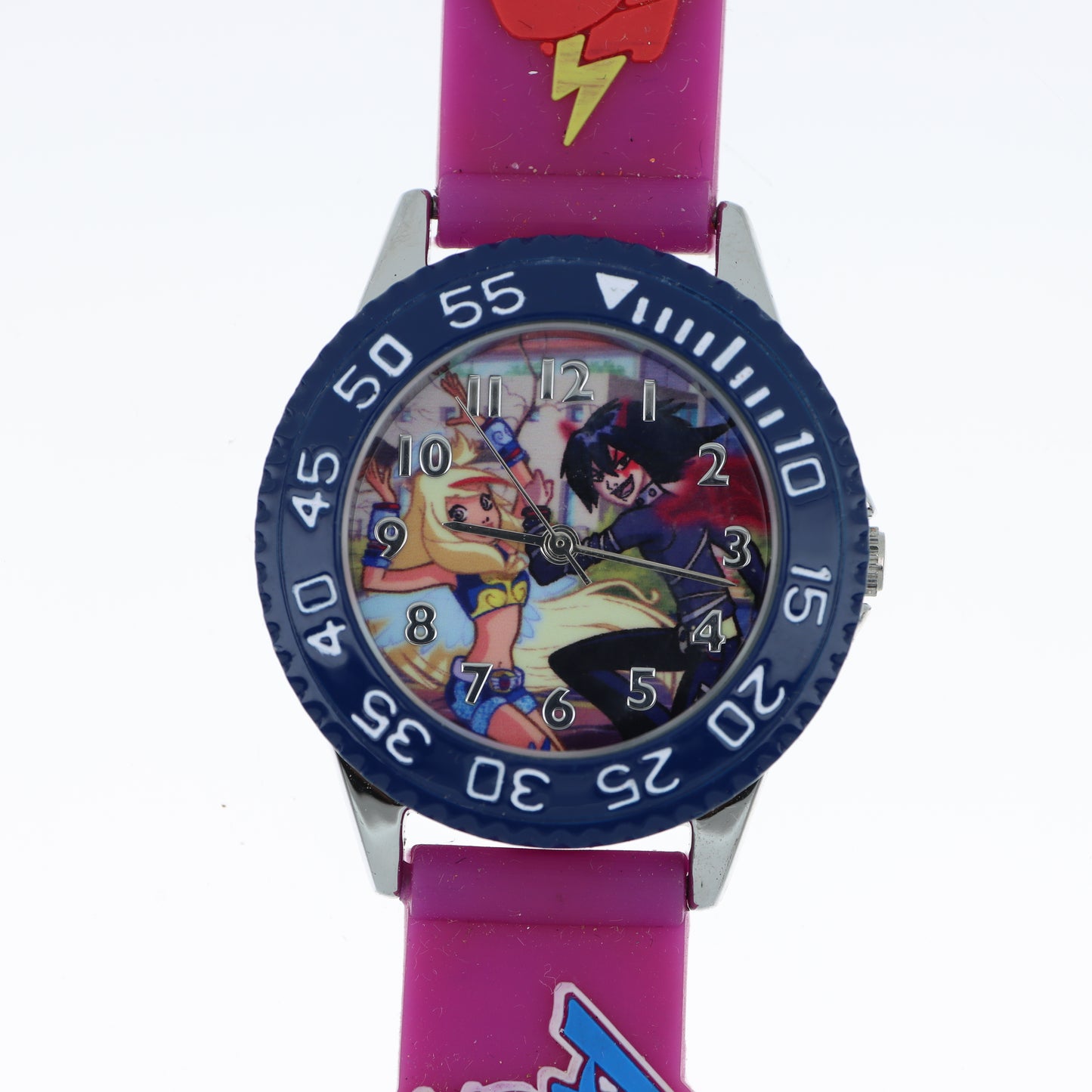 Orologio Angels&Friends Bambini - Cinturino Fucsia con Applicazioni 3D e Lunetta Blu