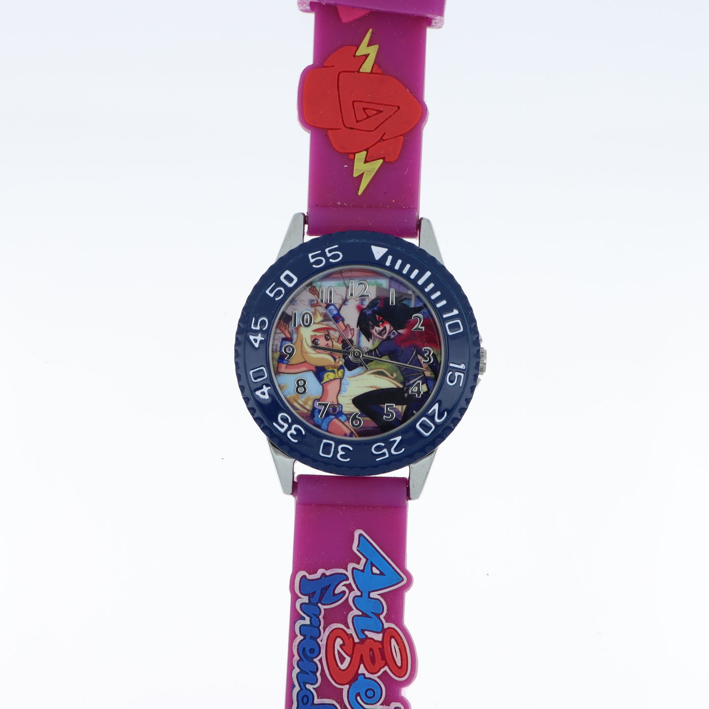 Orologio Angels&Friends Bambini - Cinturino Fucsia con Applicazioni 3D e Lunetta Blu