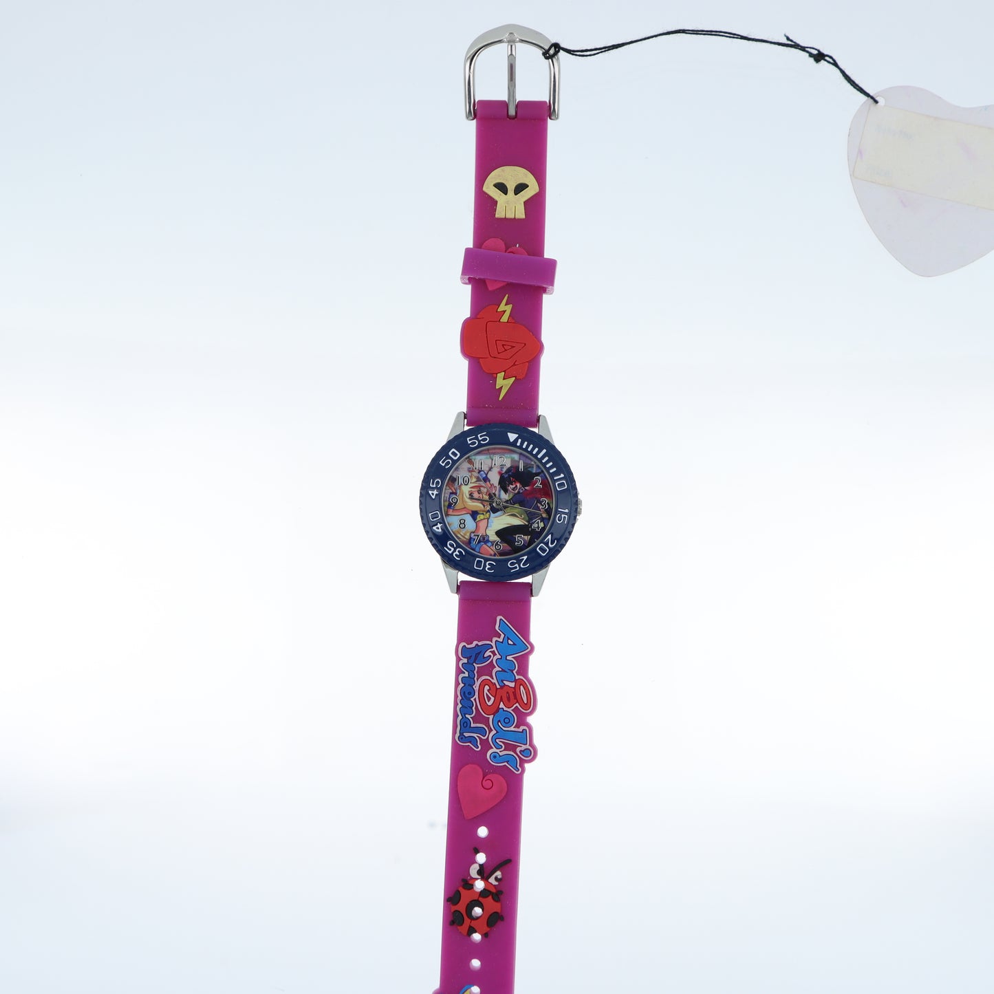 Orologio Angels&Friends Bambini - Cinturino Fucsia con Applicazioni 3D e Lunetta Blu