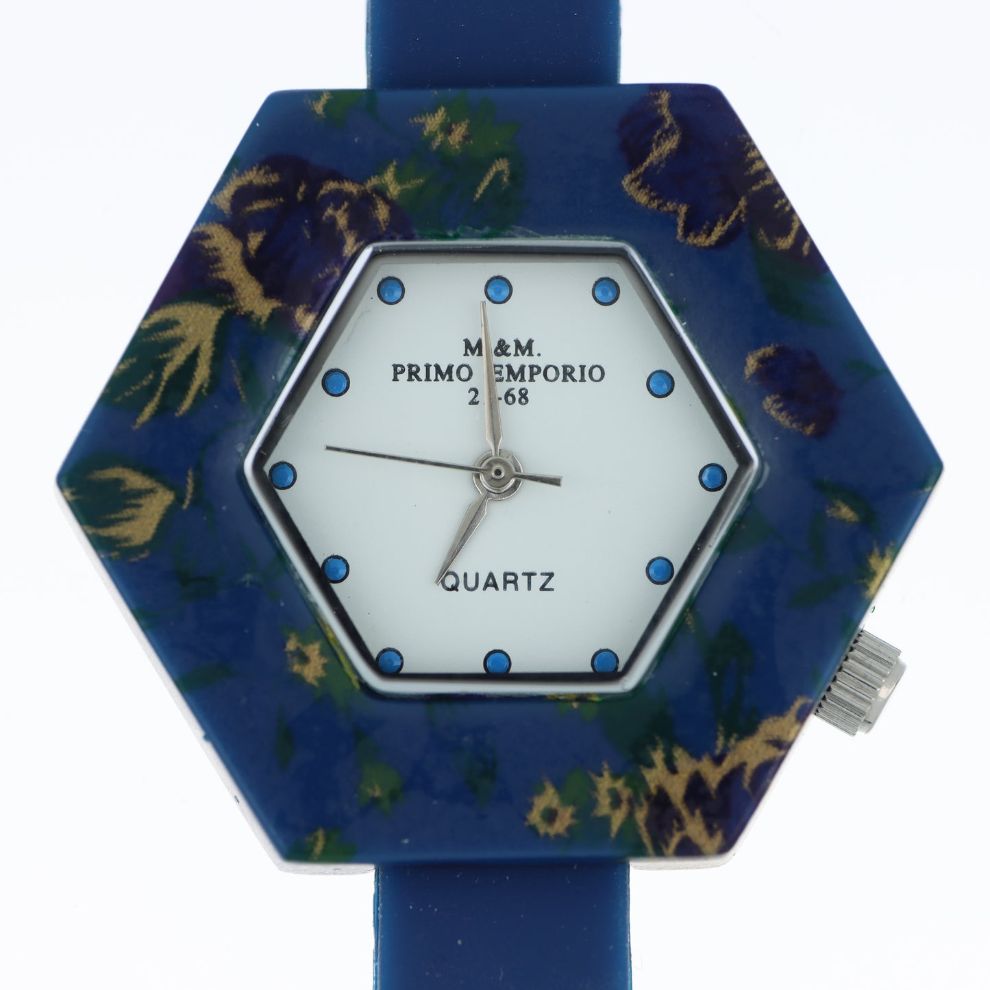Orologio M&M Primo Emporio 2-68 Hexagon Floral Blue - Cassa Esagonale con Motivo Floreale e Cristalli Zaffiro
